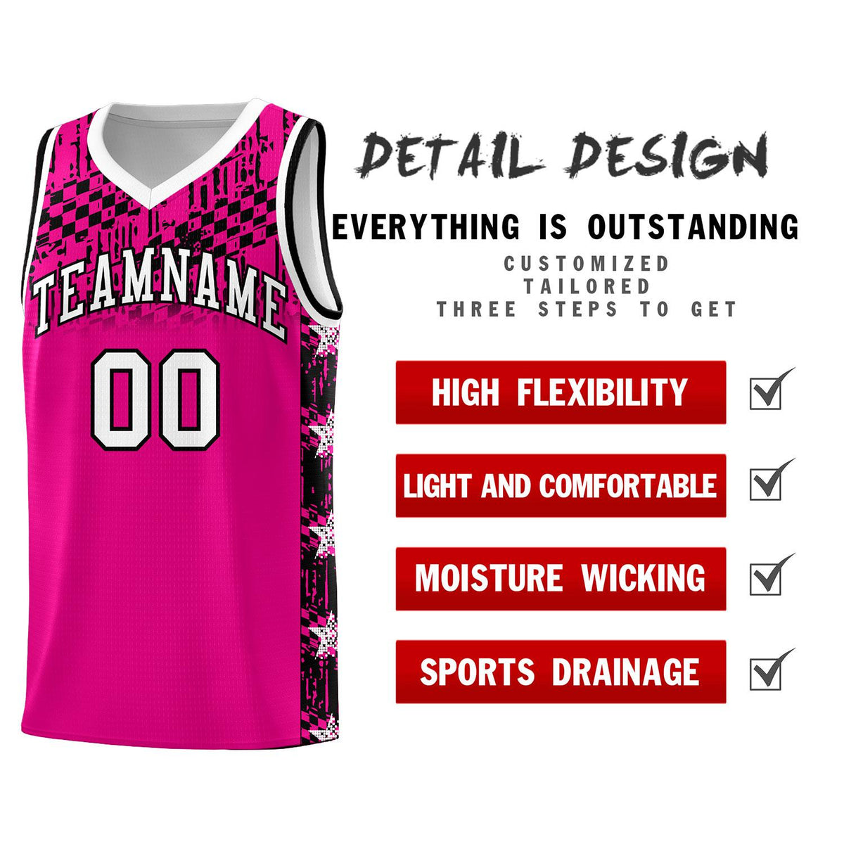 Custom Pink Mosaic Stars Pattern Sports Uniform Basketball Jersey