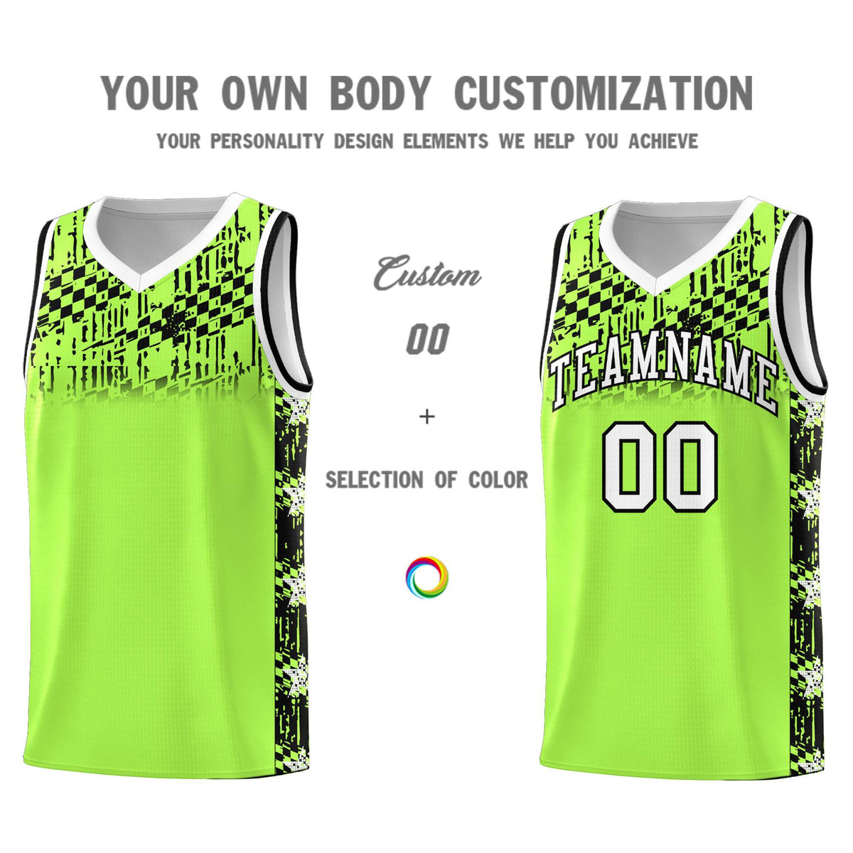Custom Fluorescent Green Mosaic Stars Pattern Sports Uniform Basketball Jersey