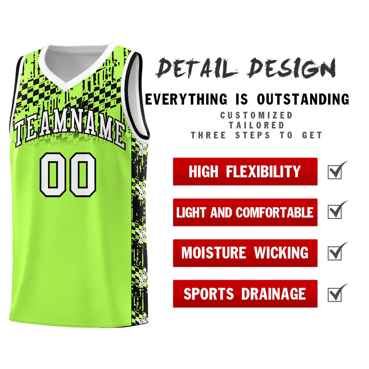 Custom Fluorescent Green Mosaic Stars Pattern Sports Uniform Basketball Jersey