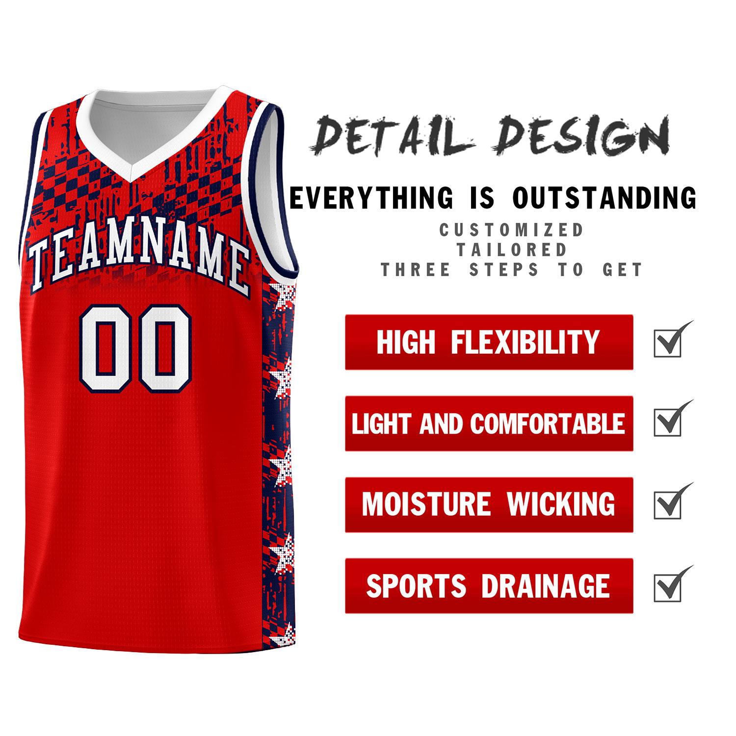 Custom Red Mosaic Stars Pattern Sports Uniform Basketball Jersey