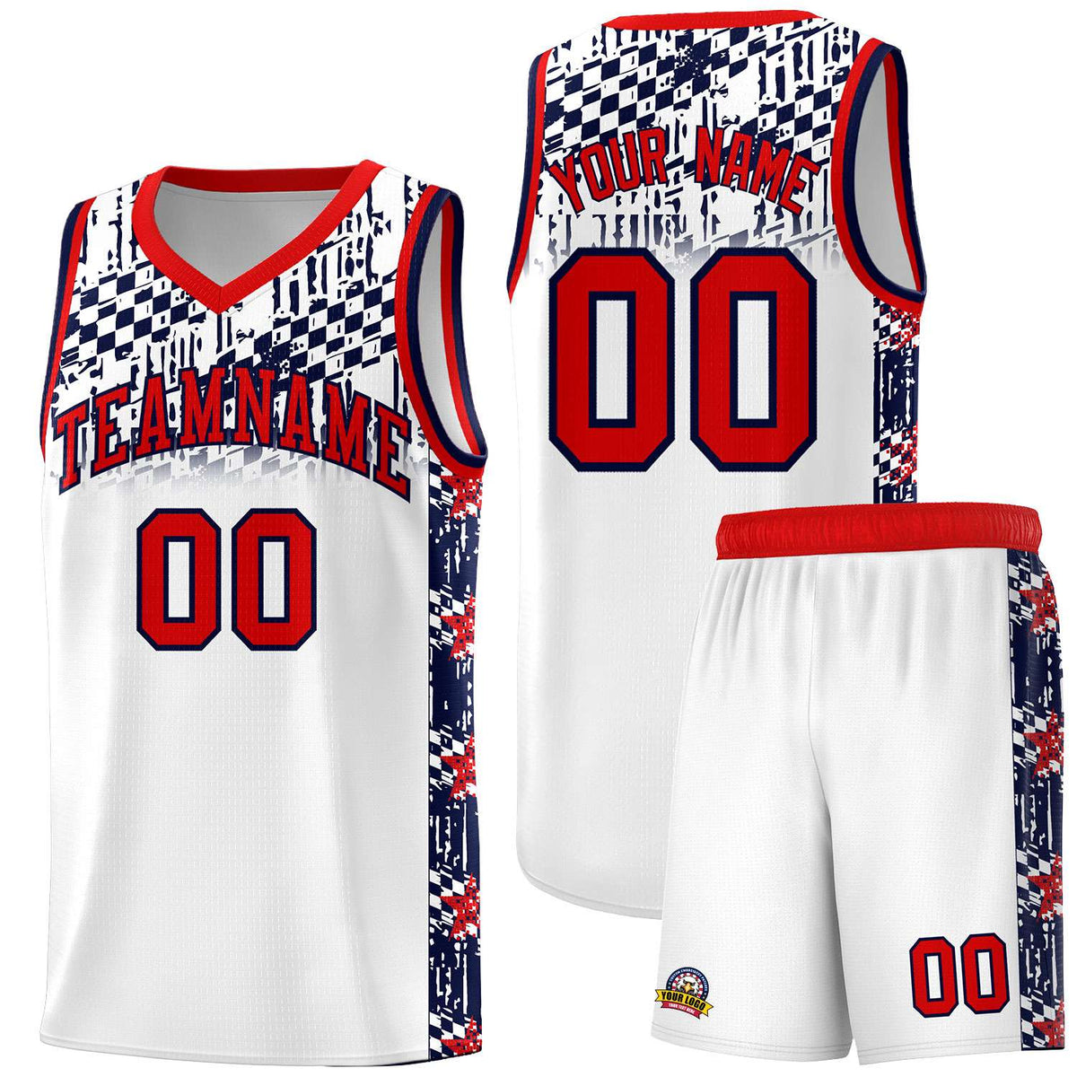Custom White Mosaic Stars Pattern Sports Uniform Basketball Jersey