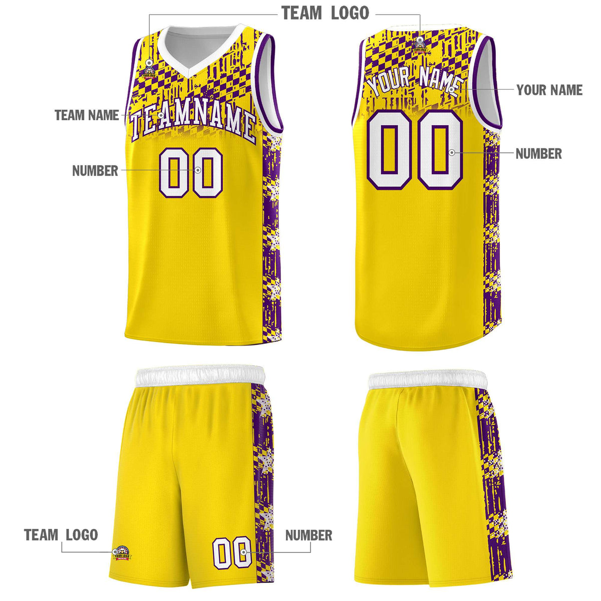 Custom Gold Mosaic Stars Pattern Sports Uniform Basketball Jersey