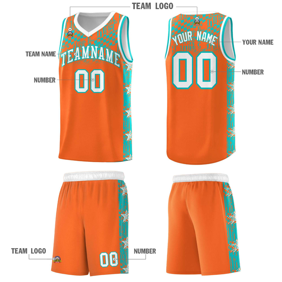 Custom Orange Mosaic Stars Pattern Sports Uniform Basketball Jersey