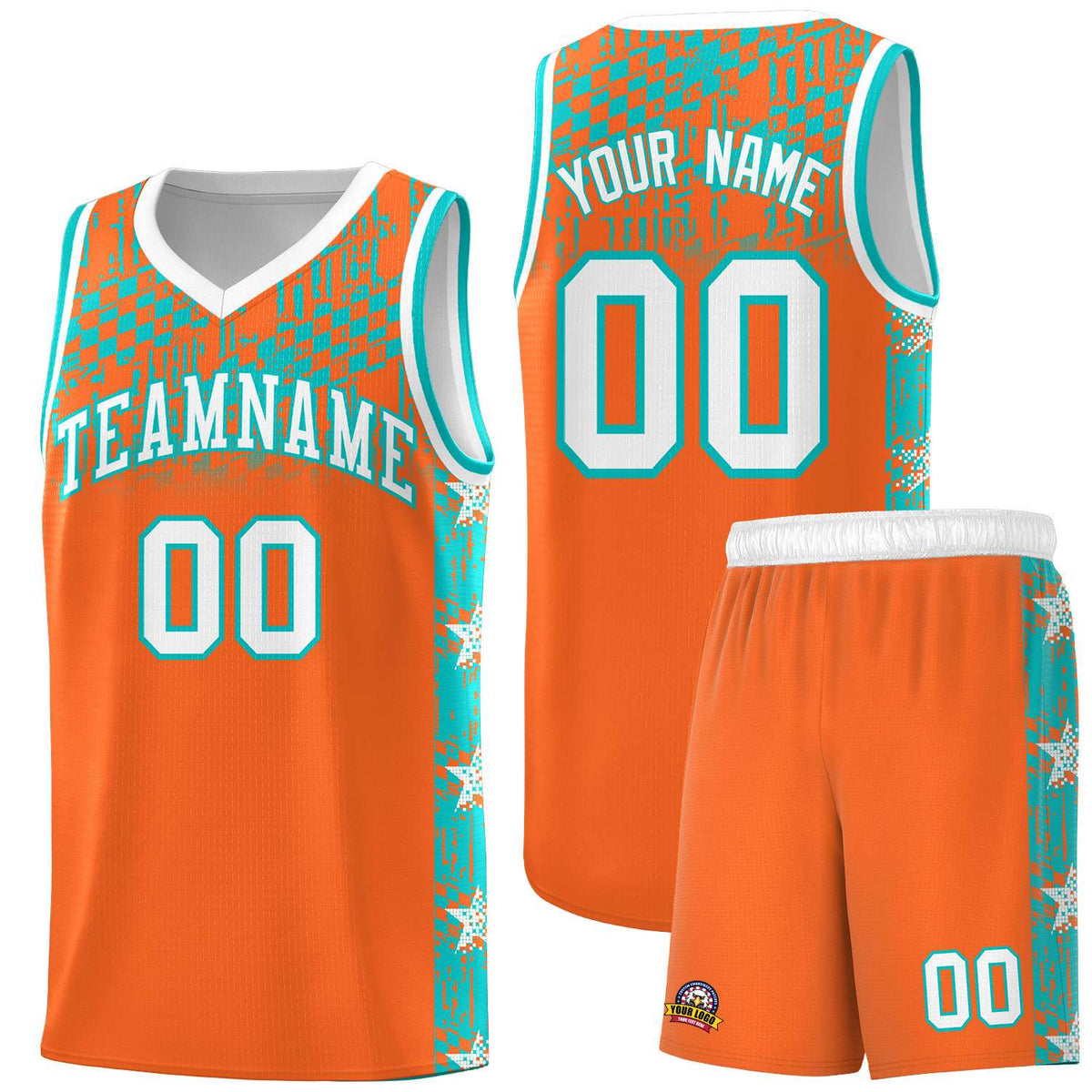 Custom Orange Mosaic Stars Pattern Sports Uniform Basketball Jersey
