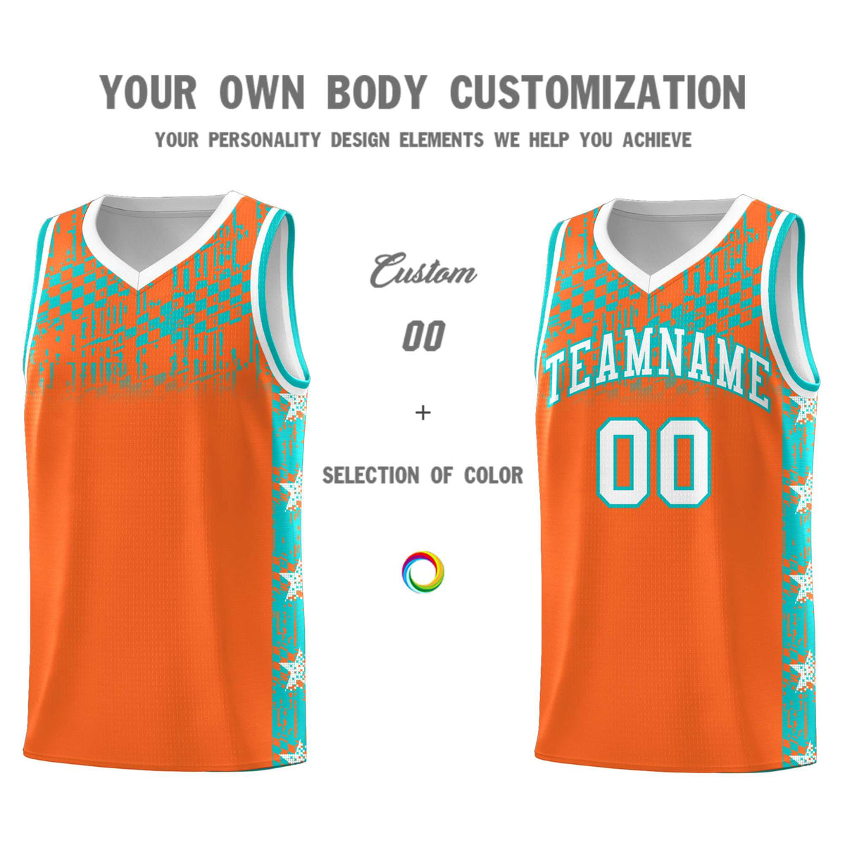 Custom Orange Mosaic Stars Pattern Sports Uniform Basketball Jersey