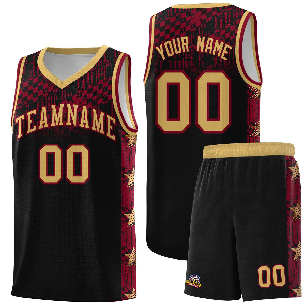 Custom Black Mosaic Stars Pattern Sports Uniform Basketball Jersey