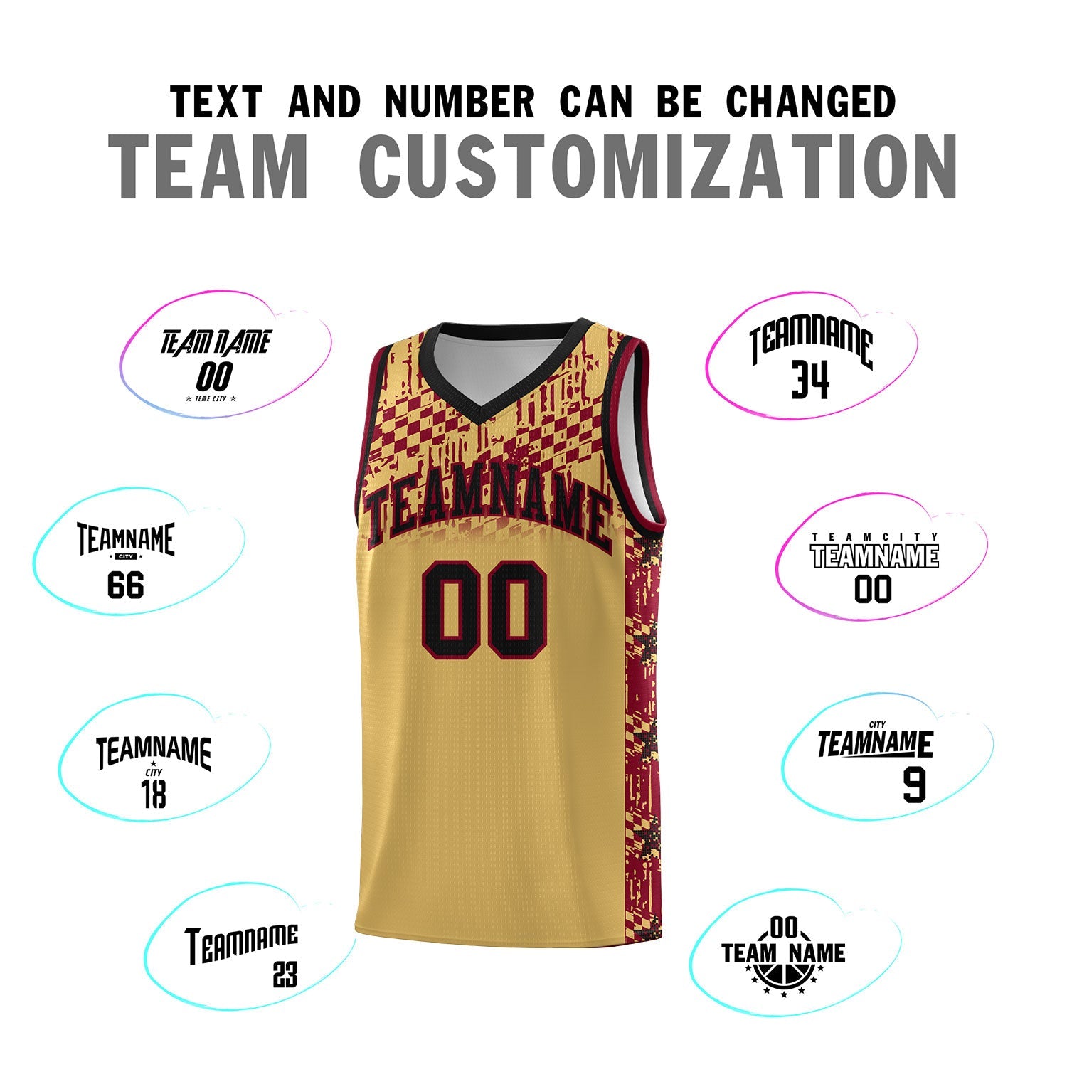 Custom Old Gold Mosaic Stars Pattern Sports Uniform Basketball Jersey