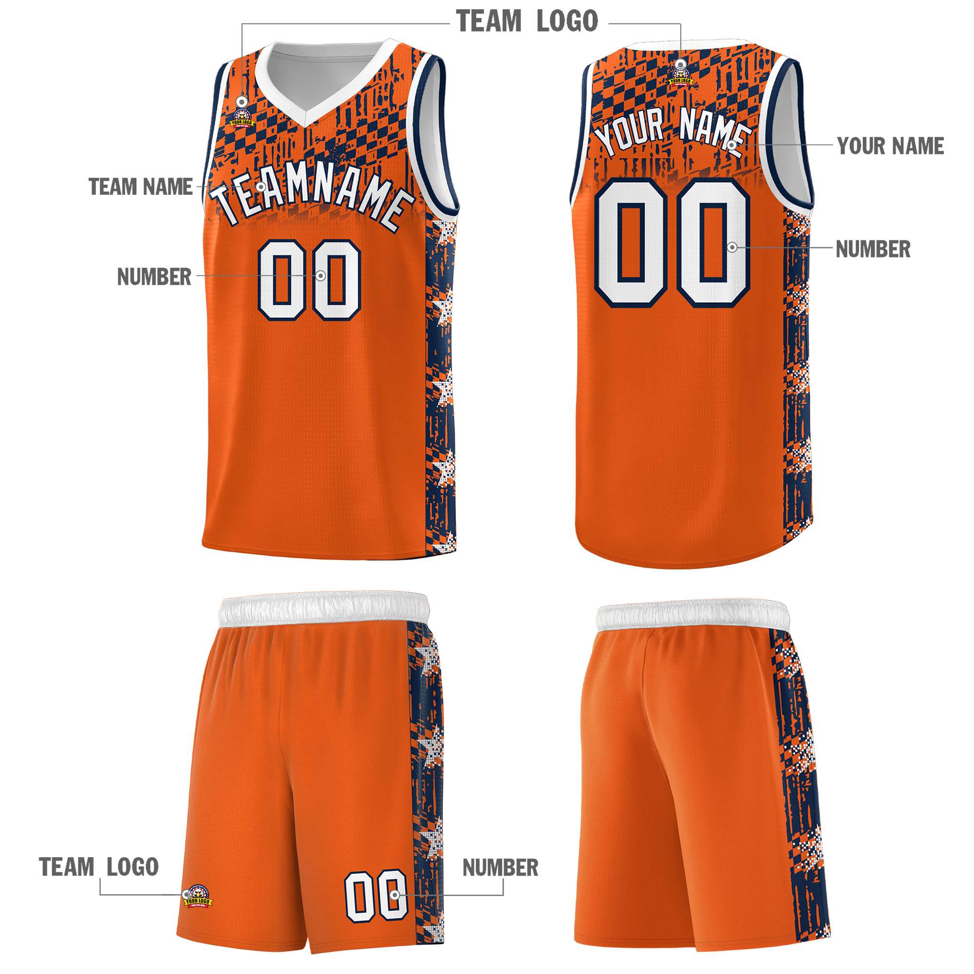 Custom Orange Mosaic Stars Pattern Sports Uniform Basketball Jersey