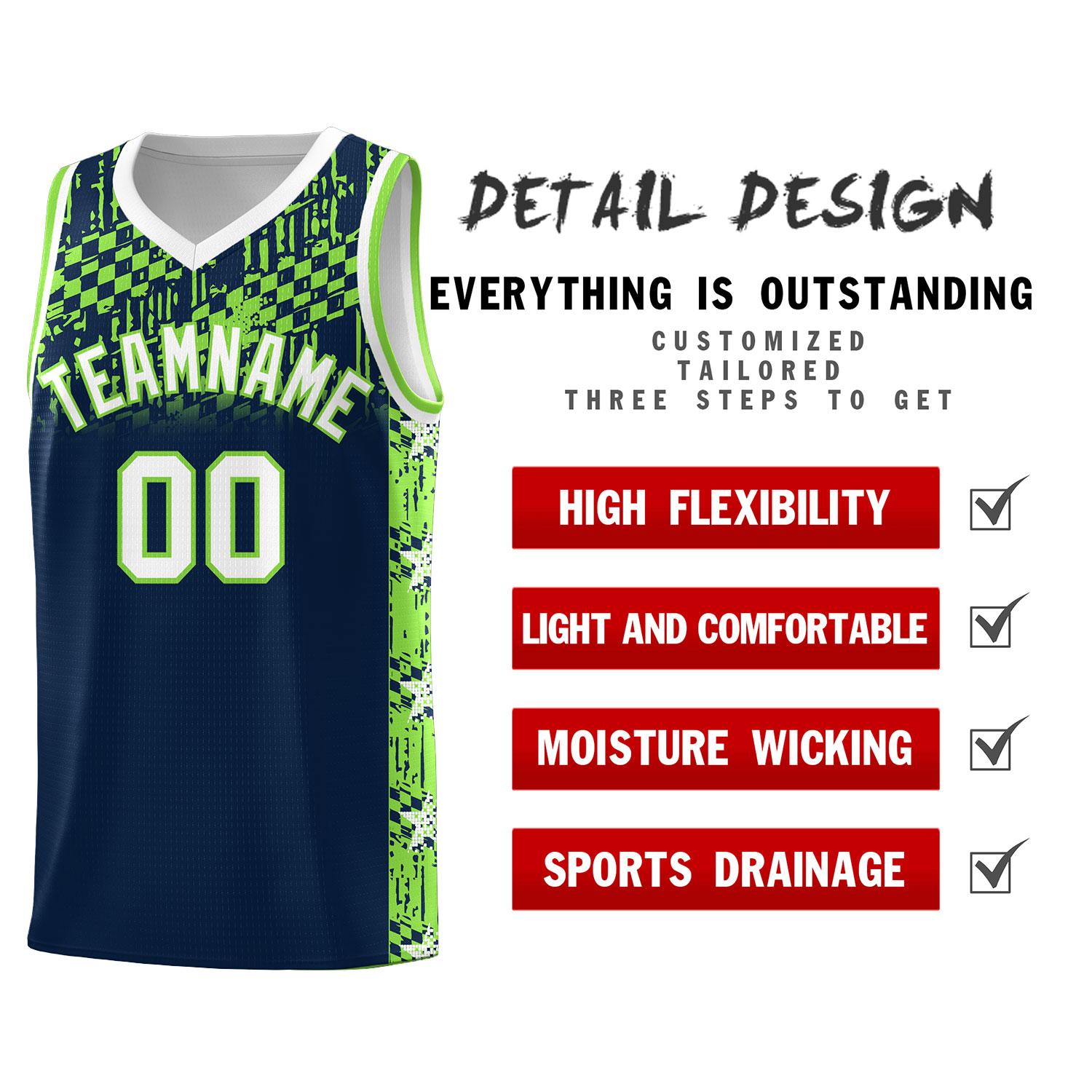 Custom Navy Mosaic Stars Pattern Sports Uniform Basketball Jersey