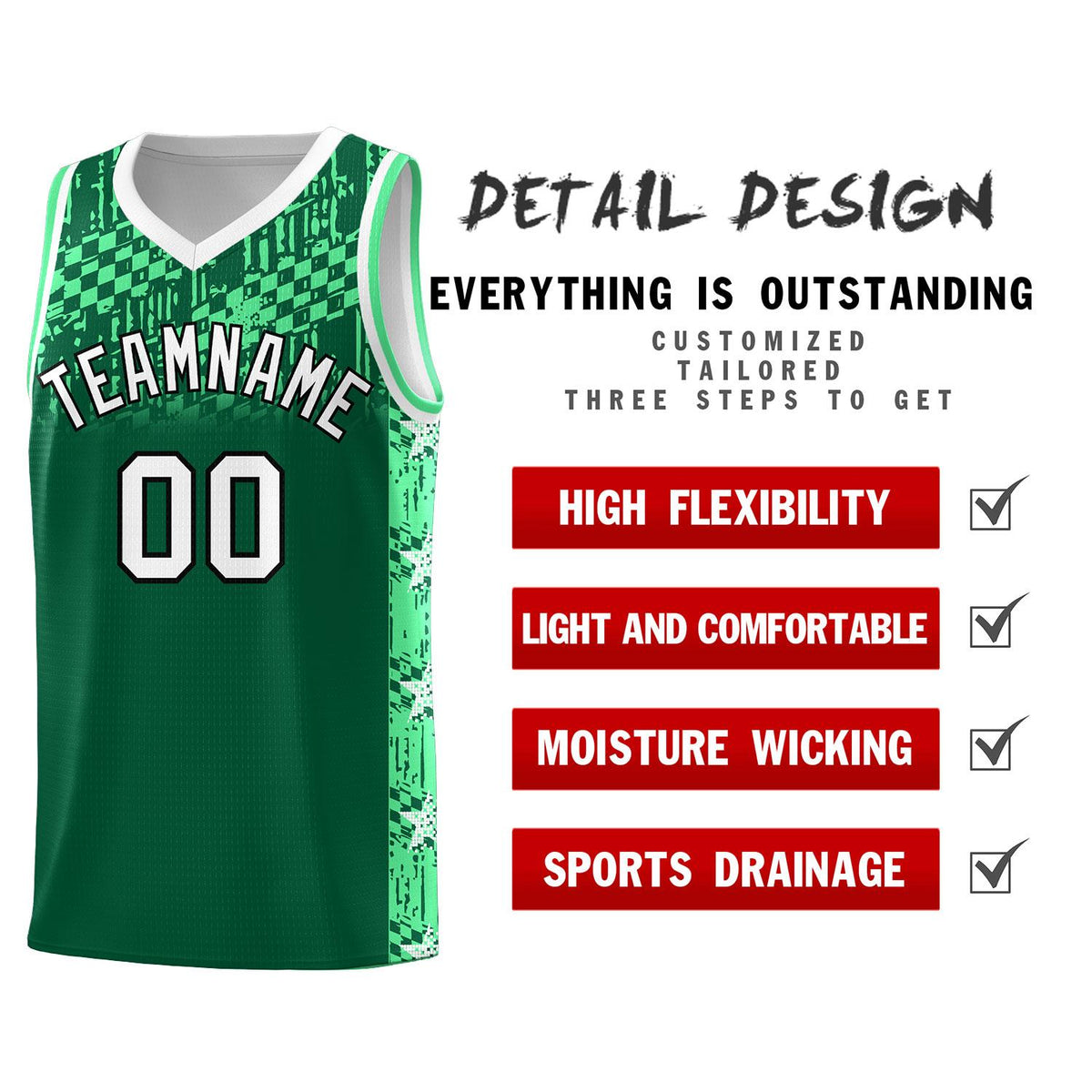 Custom Kelly Green Mosaic Stars Pattern Sports Uniform Basketball Jersey