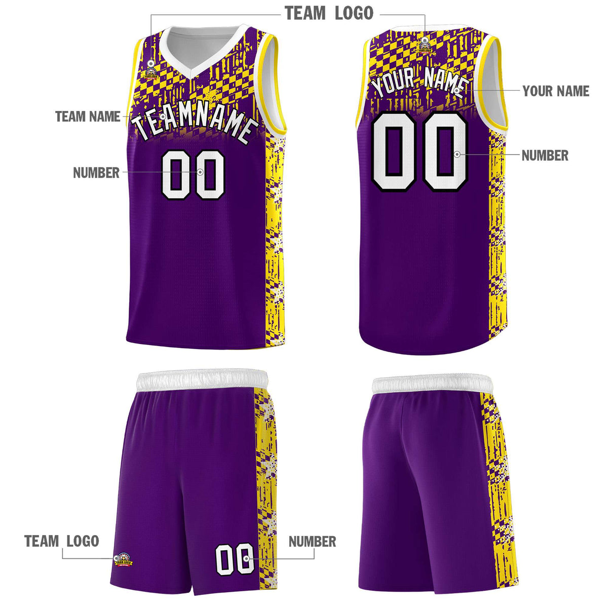 Custom Purple Mosaic Stars Pattern Sports Uniform Basketball Jersey