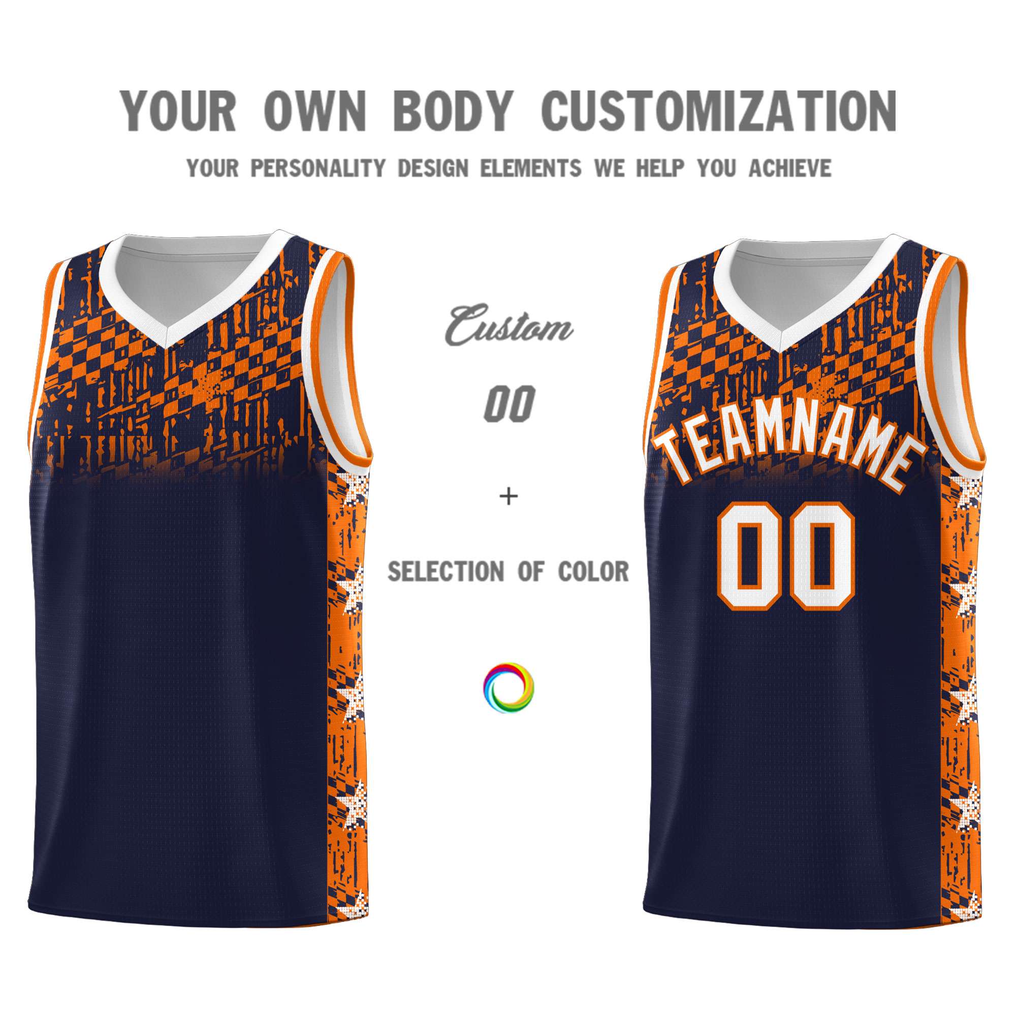 Custom Navy Mosaic Stars Pattern Sports Uniform Basketball Jersey
