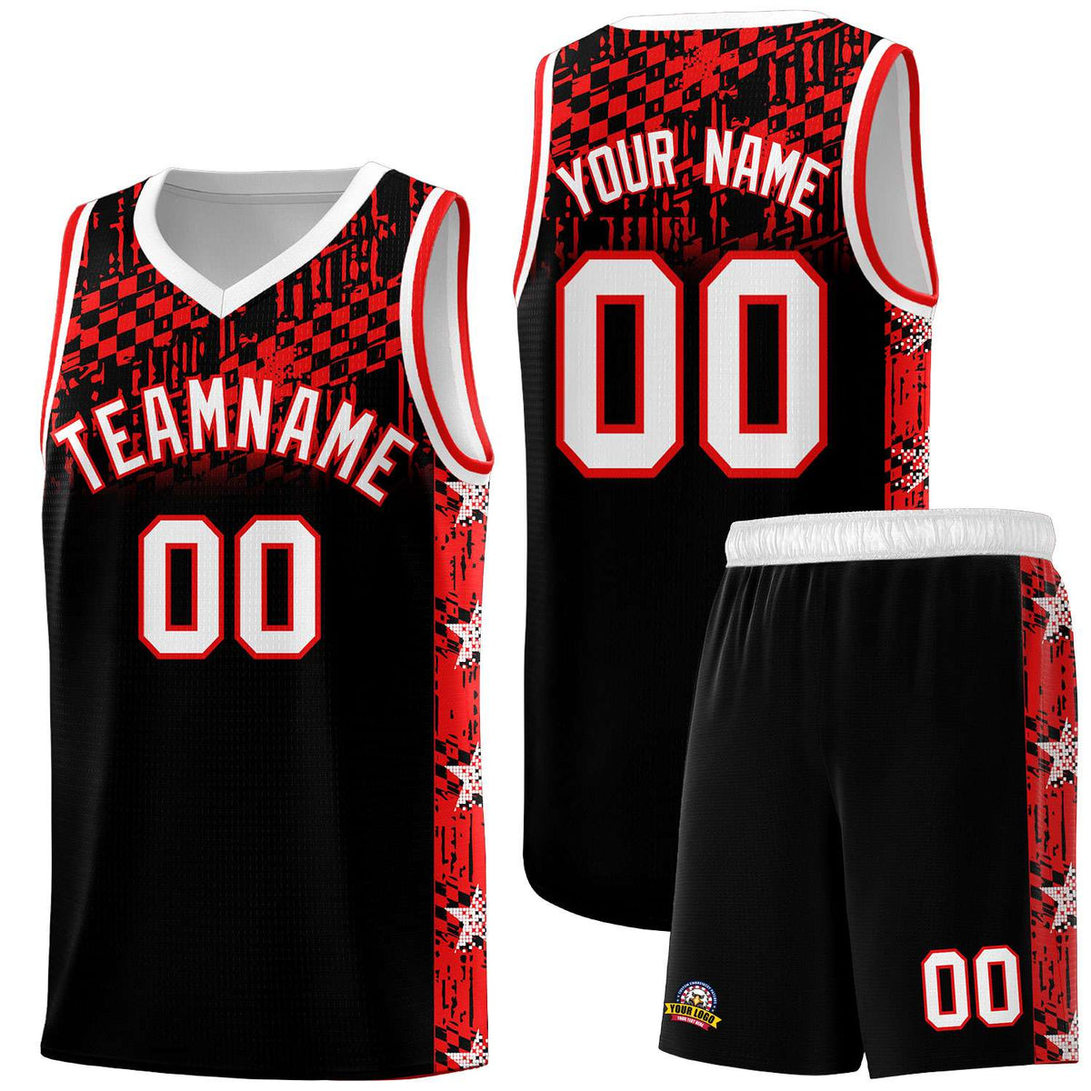 Custom Black Mosaic Stars Pattern Sports Uniform Basketball Jersey