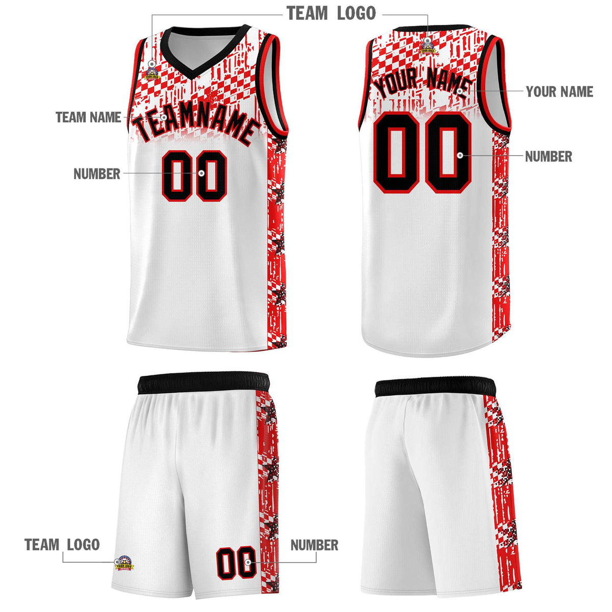 Custom White Mosaic Stars Pattern Sports Uniform Basketball Jersey