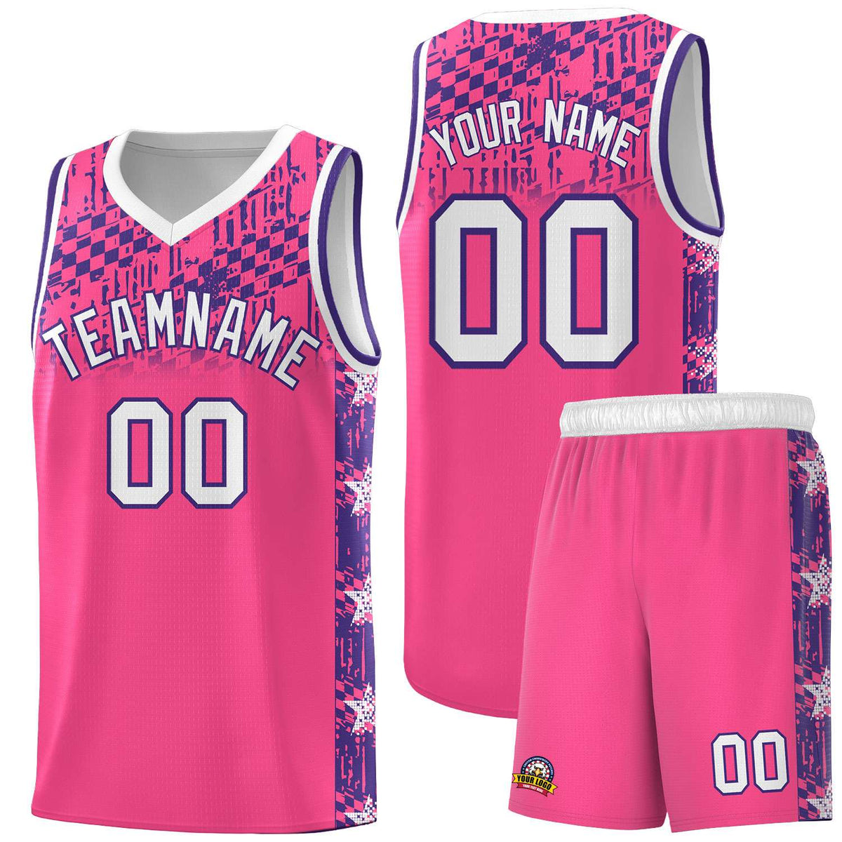 Custom Pink Mosaic Stars Pattern Sports Uniform Basketball Jersey