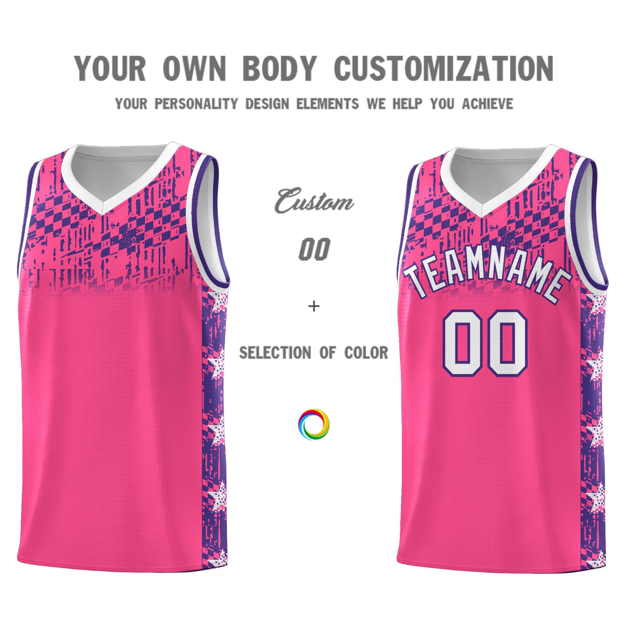 Custom Pink Mosaic Stars Pattern Sports Uniform Basketball Jersey