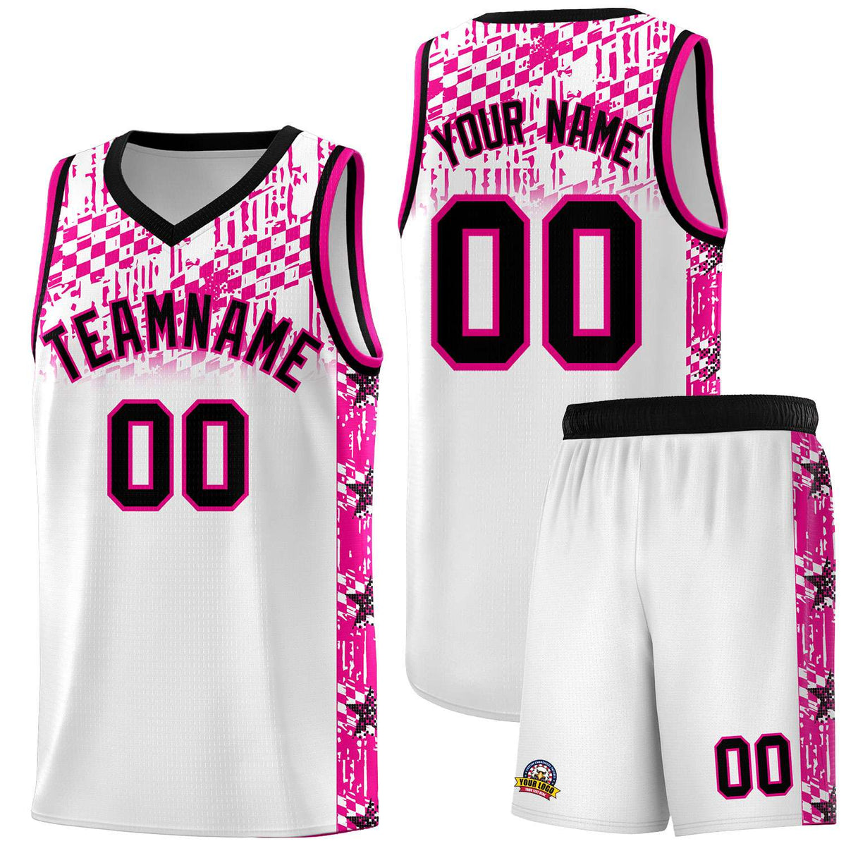 Custom White Mosaic Stars Pattern Sports Uniform Basketball Jersey