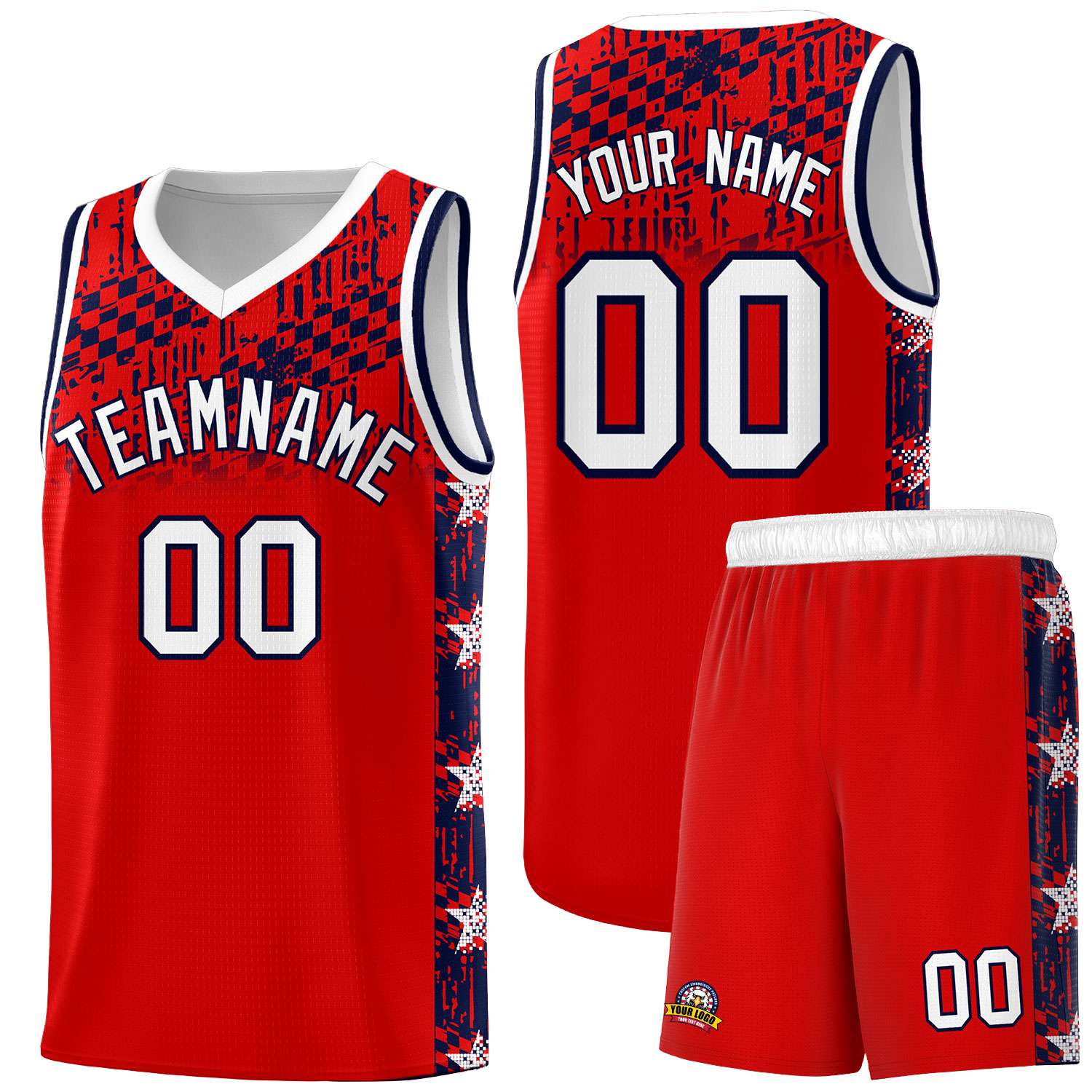 Custom Red Mosaic Stars Pattern Sports Uniform Basketball Jersey