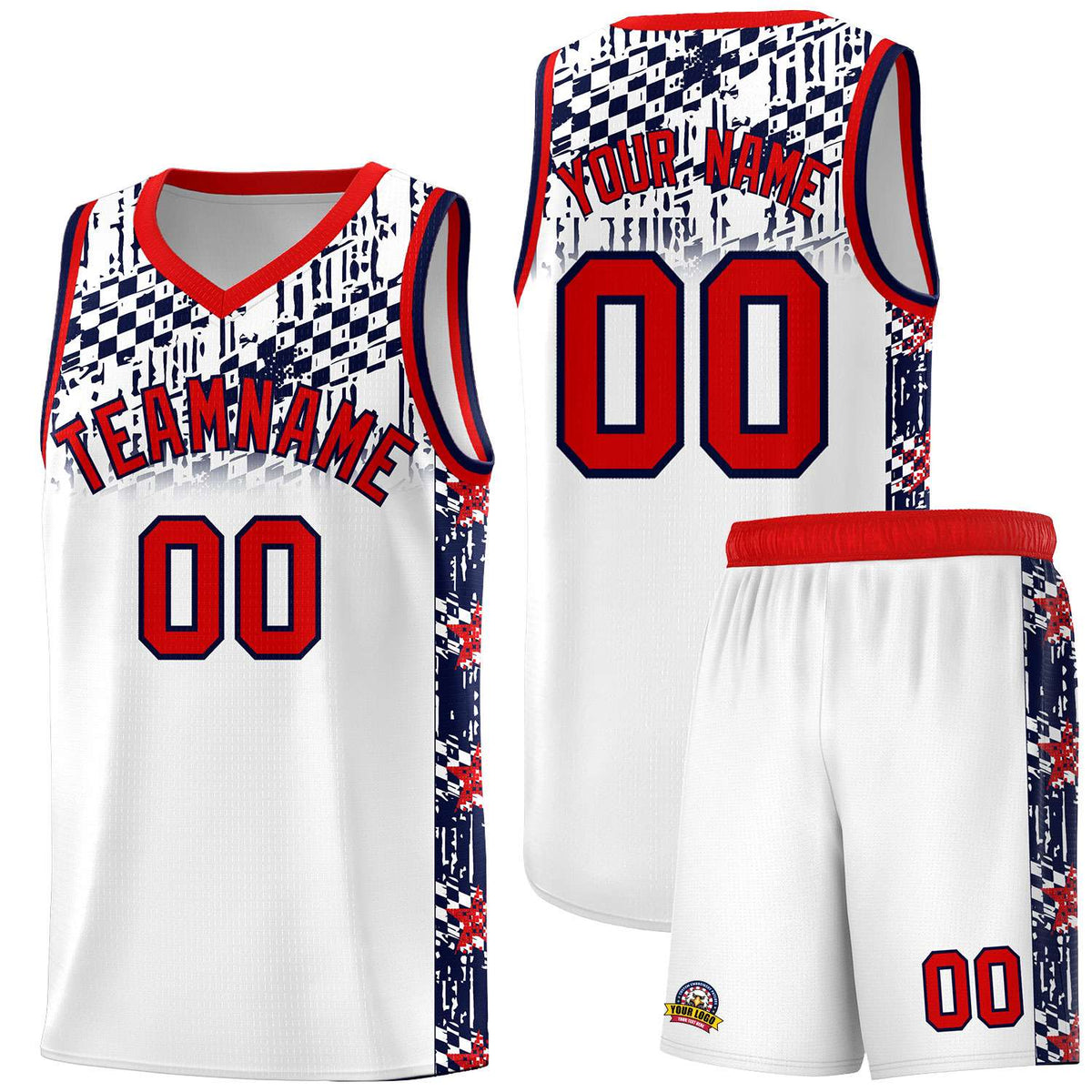 Custom White Mosaic Stars Pattern Sports Uniform Basketball Jersey
