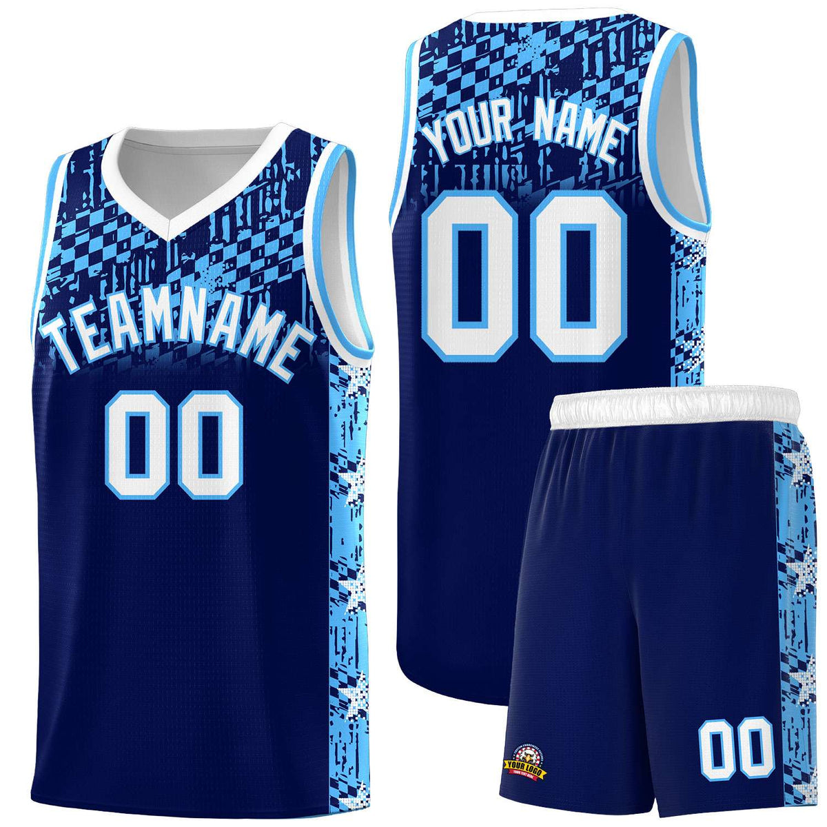 Custom Navy Mosaic Stars Pattern Sports Uniform Basketball Jersey