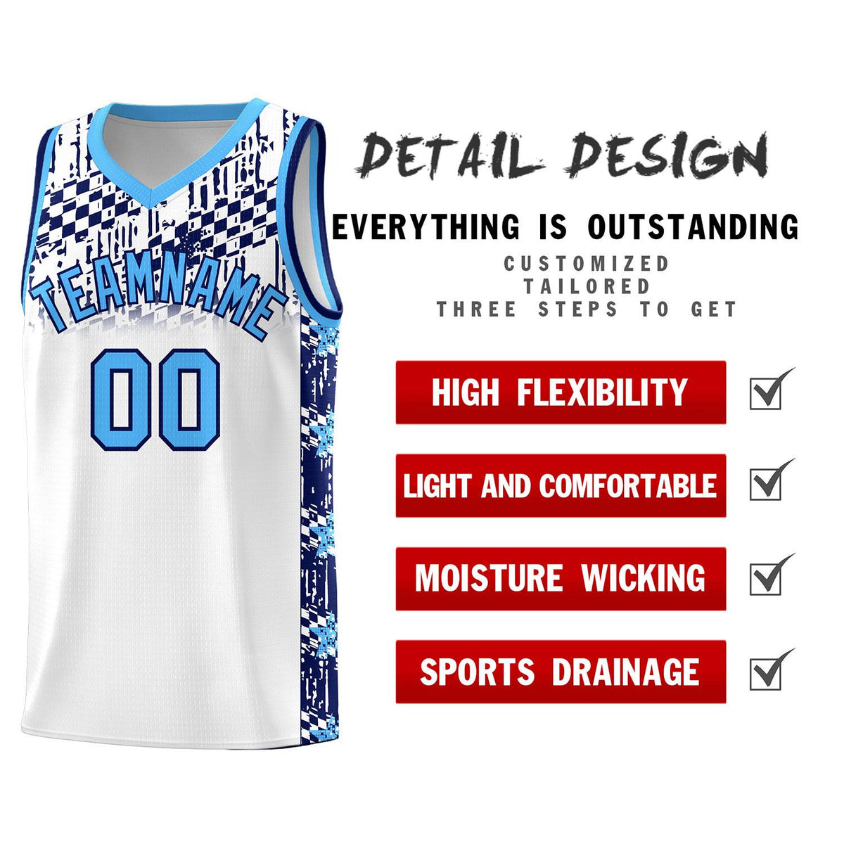 Custom White Mosaic Stars Pattern Sports Uniform Basketball Jersey