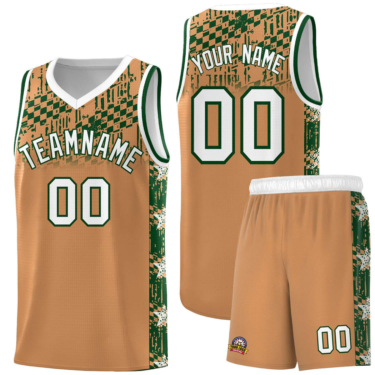 Custom Buckskin Brown Mosaic Stars Pattern Sports Uniform Basketball Jersey