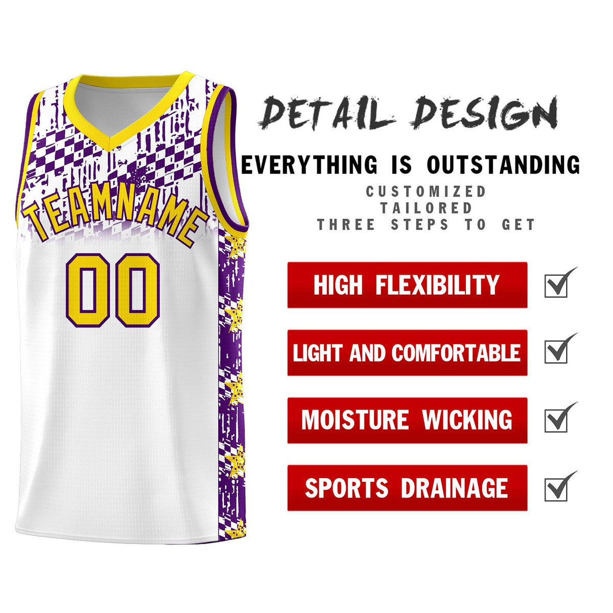 Custom White Mosaic Stars Pattern Sports Uniform Basketball Jersey