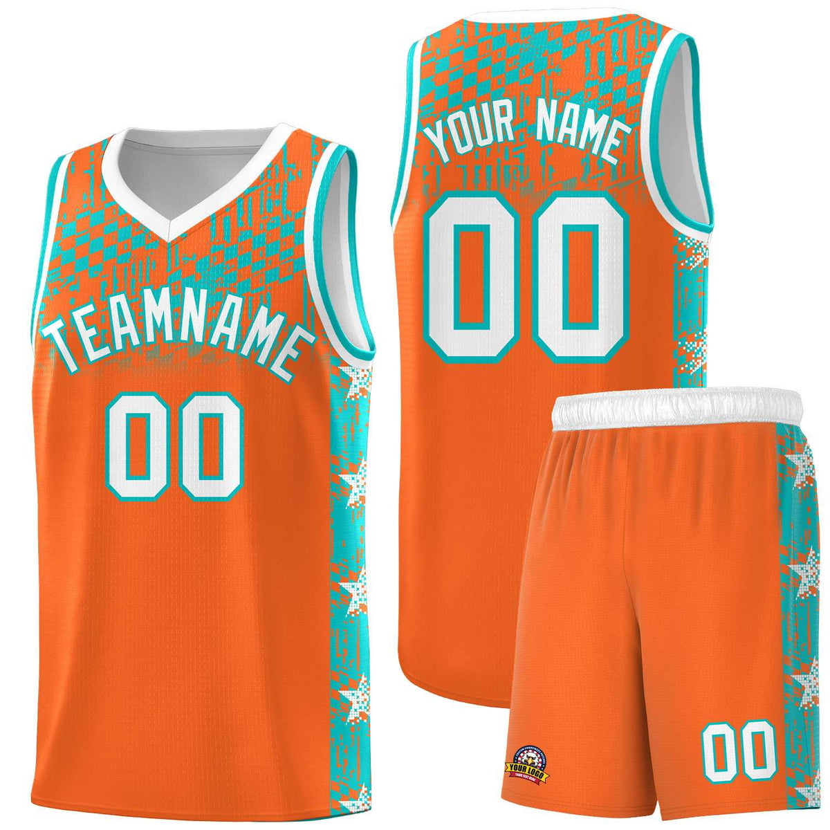 Custom Orange Mosaic Stars Pattern Sports Uniform Basketball Jersey