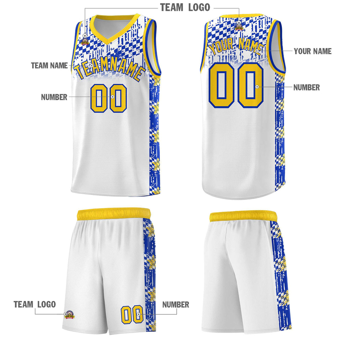 Custom White Mosaic Stars Pattern Sports Uniform Basketball Jersey