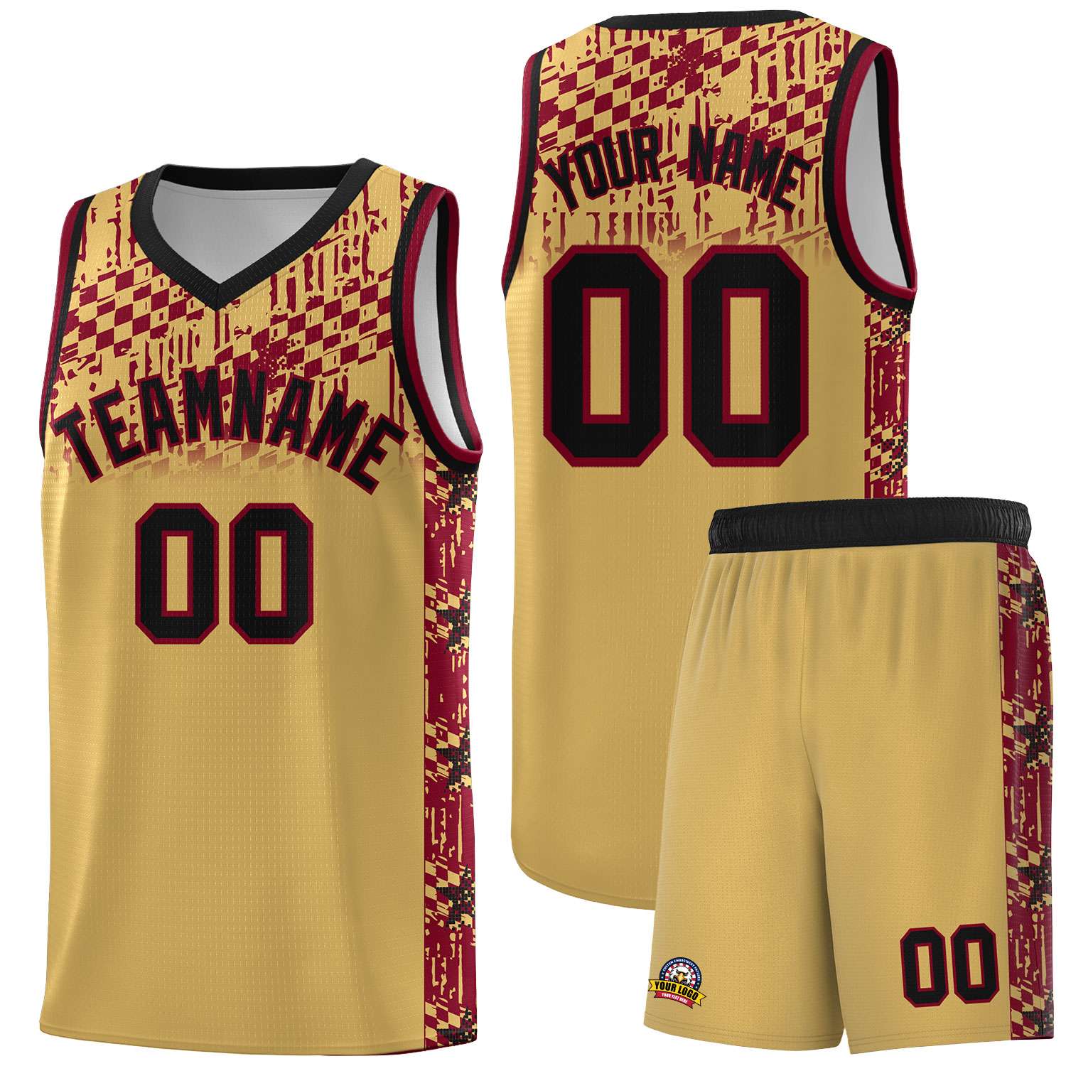 Custom Old Gold Mosaic Stars Pattern Sports Uniform Basketball Jersey