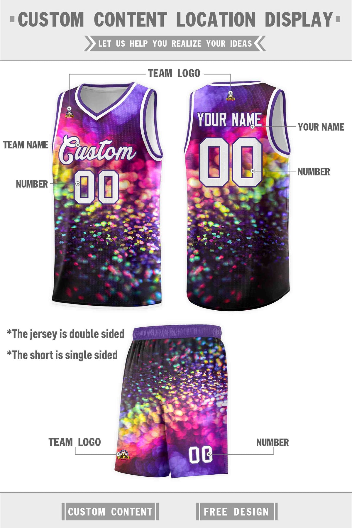 Custom Purple White Pattern Tie Dye Sports Uniform Basketball Jersey