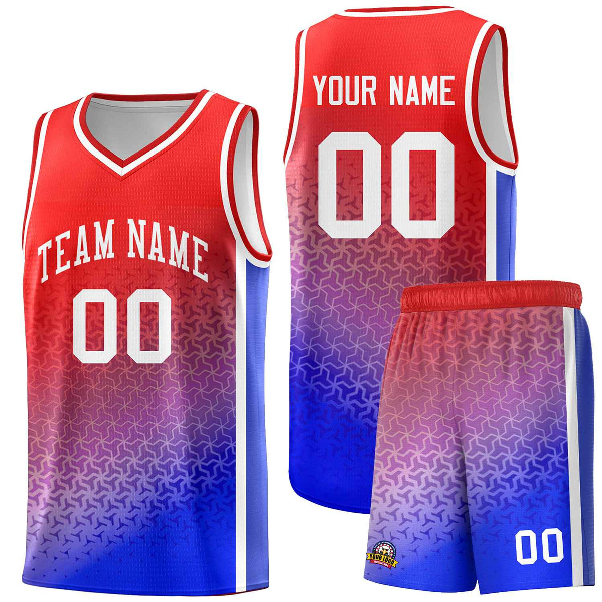 Custom Red Royal Gradient Design Irregular Shapes Pattern Sports Uniform Basketball Jersey