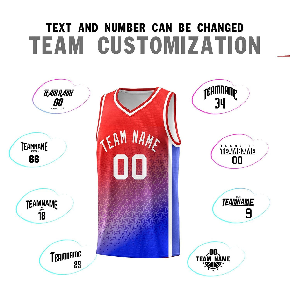 Custom Red Royal Gradient Design Irregular Shapes Pattern Sports Uniform Basketball Jersey