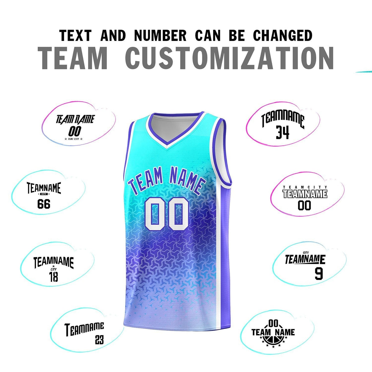 Custom Sky Blue Light Purple Gradient Design Irregular Shapes Pattern Sports Uniform Basketball Jersey