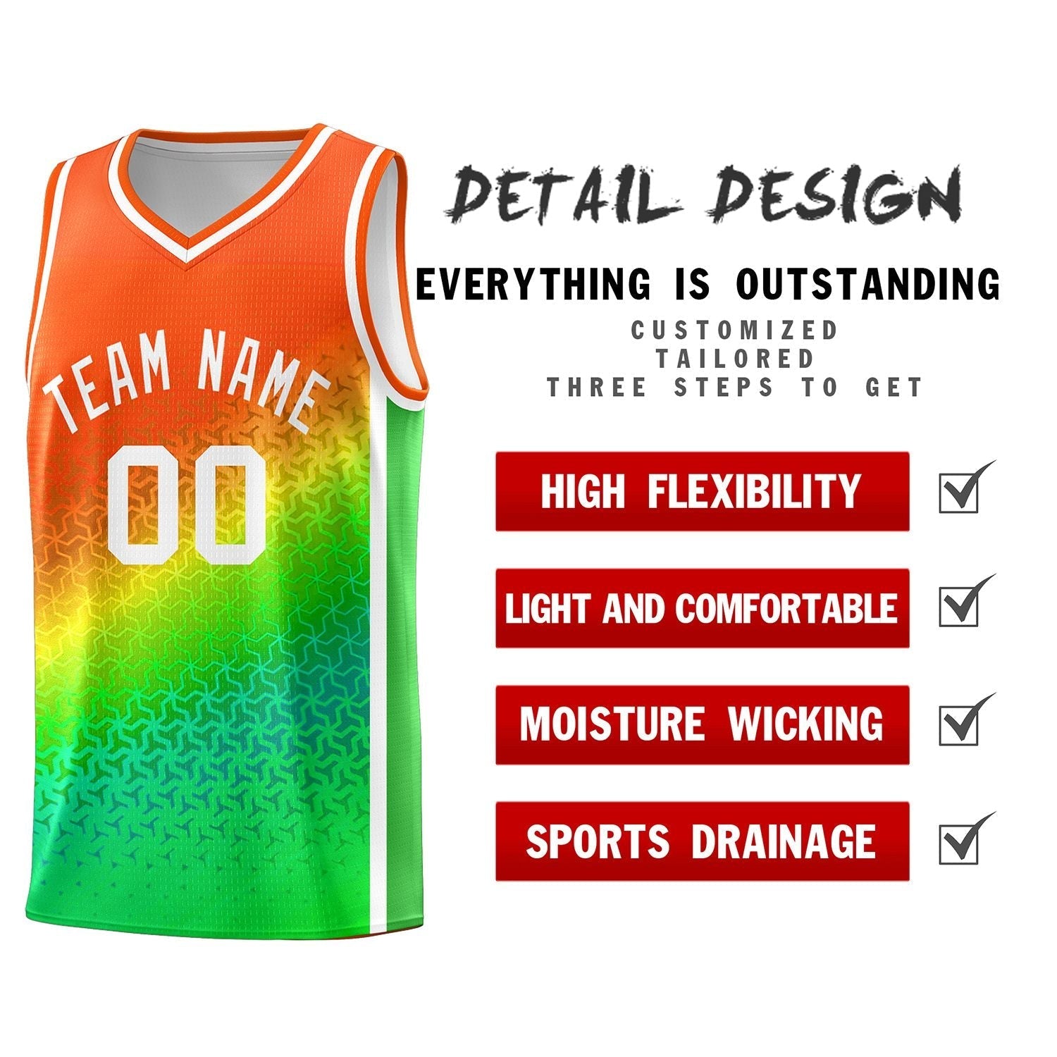 Custom Orange Light Green Gradient Design Irregular Shapes Pattern Sports Uniform Basketball Jersey