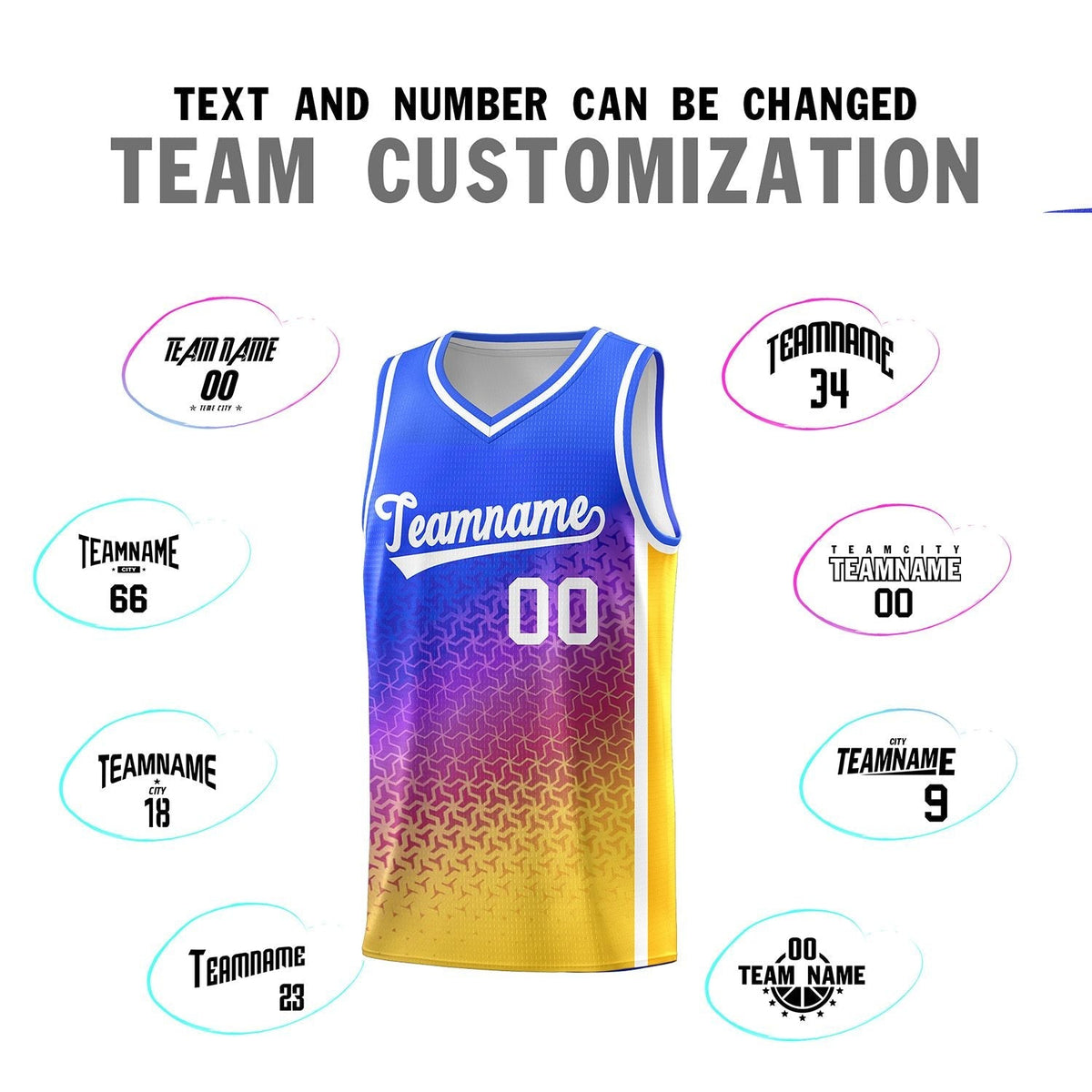 Custom Royal Purple-Gold Gradient Design Irregular Shapes Pattern Sports Uniform Basketball Jersey