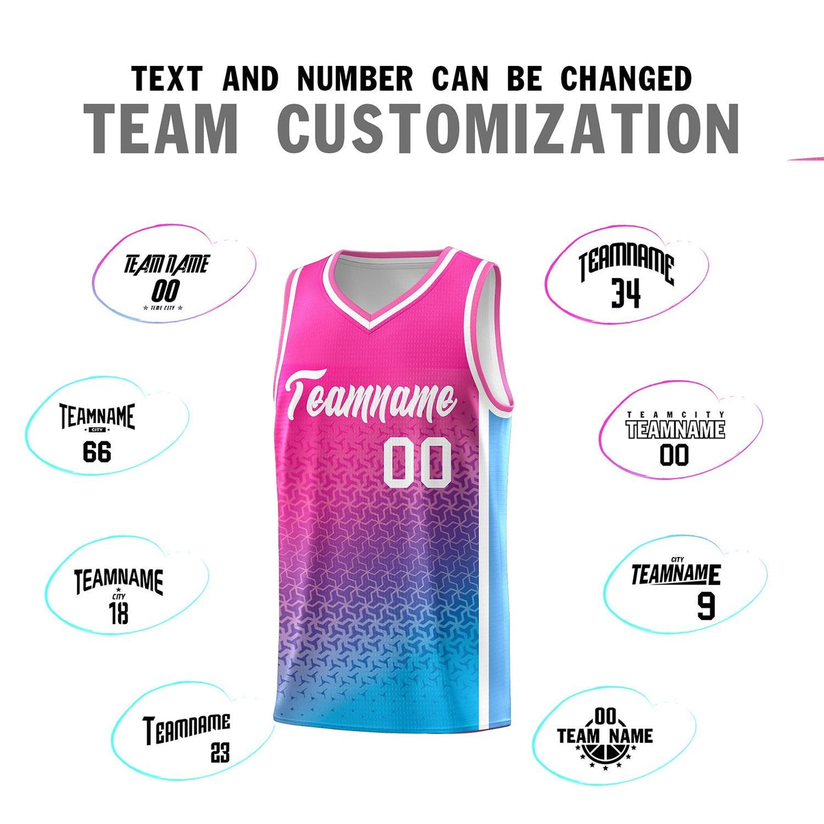 Custom Pink Powder Blue Gradient Design Irregular Shapes Pattern Sports Uniform Basketball Jersey