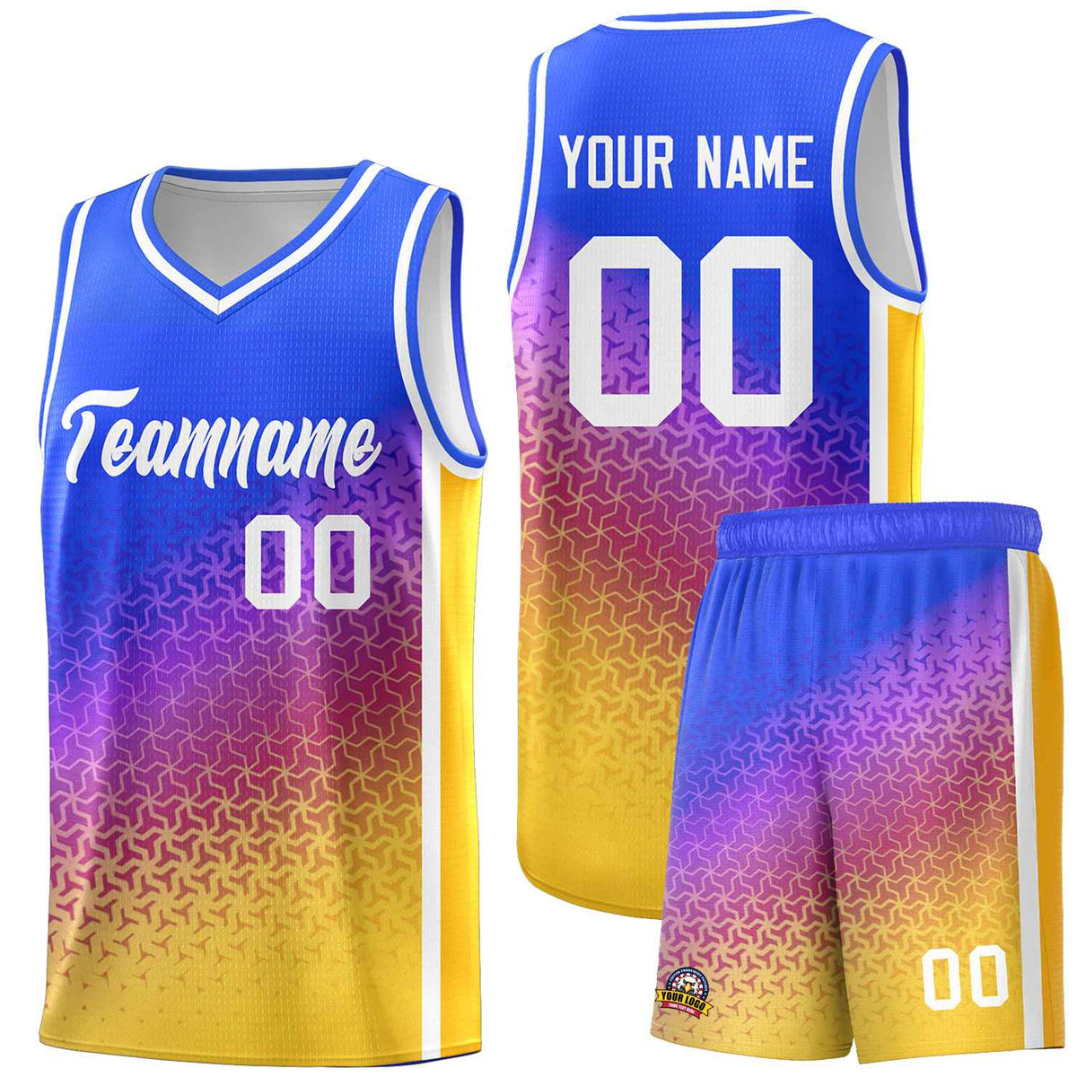 Custom Royal Purple-Gold Gradient Design Irregular Shapes Pattern Sports Uniform Basketball Jersey