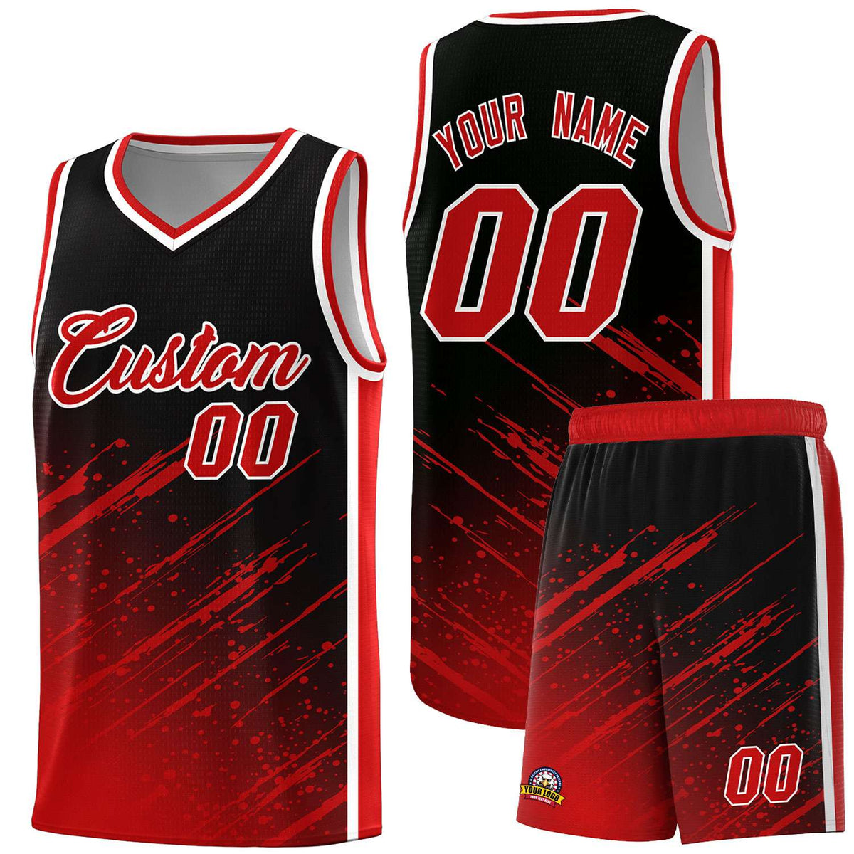 Custom Black Basketball Kits With Red Paint Graffiti