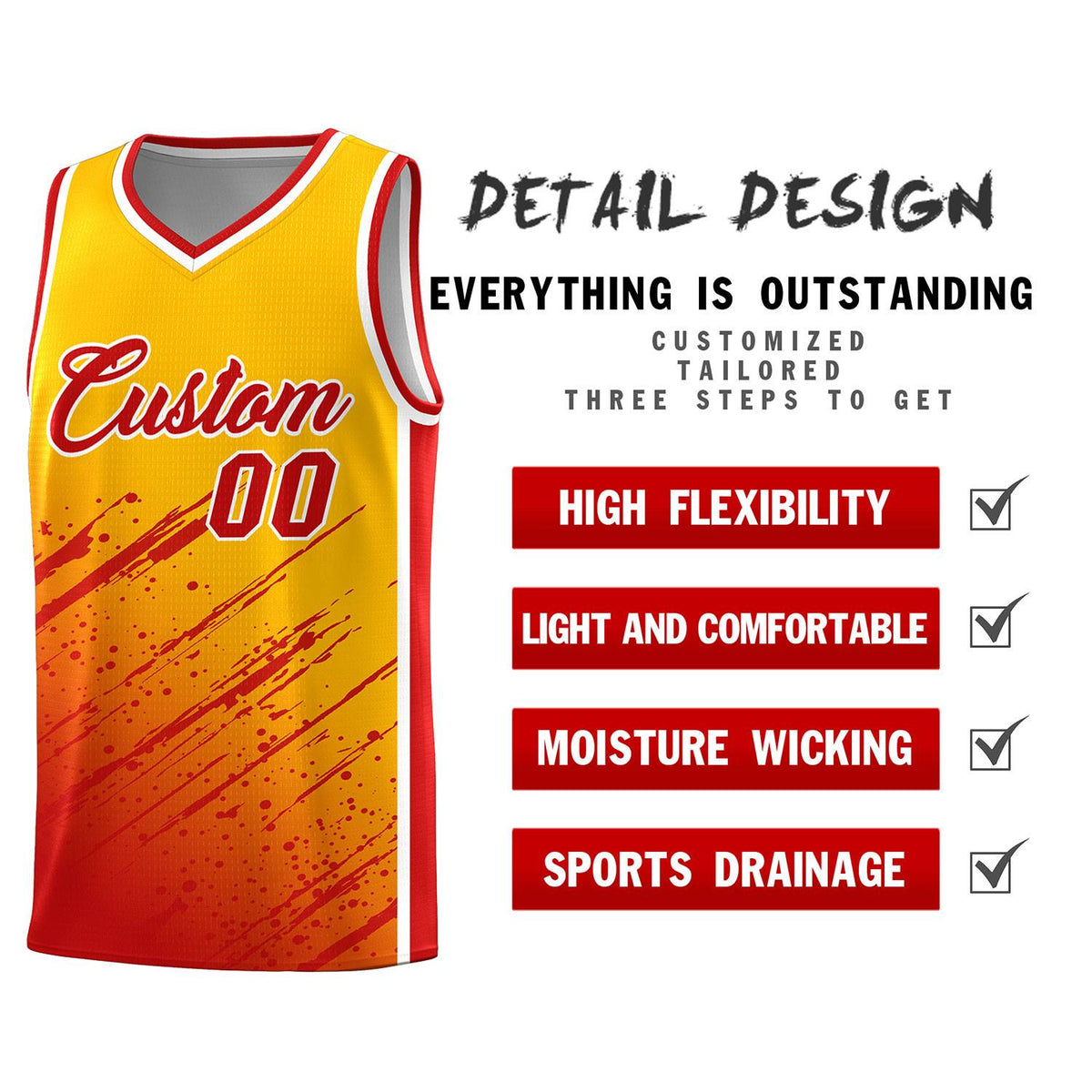 Custom Yellow Basketball Kits With Red Paint Graffiti