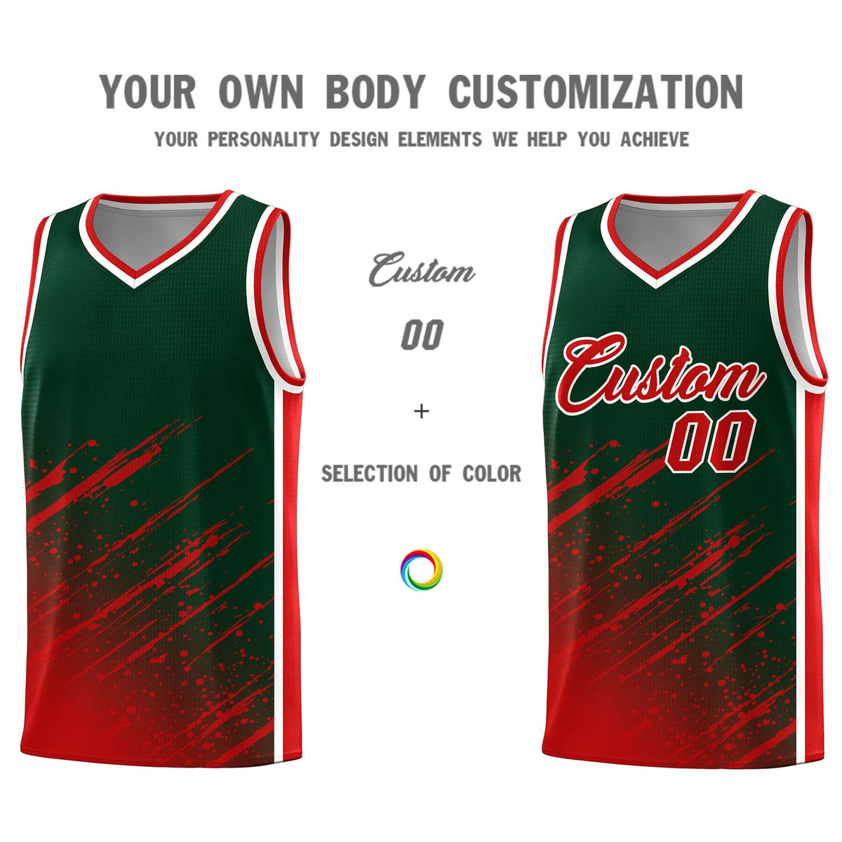 Custom Green Basketball Kits With Red Paint Graffiti