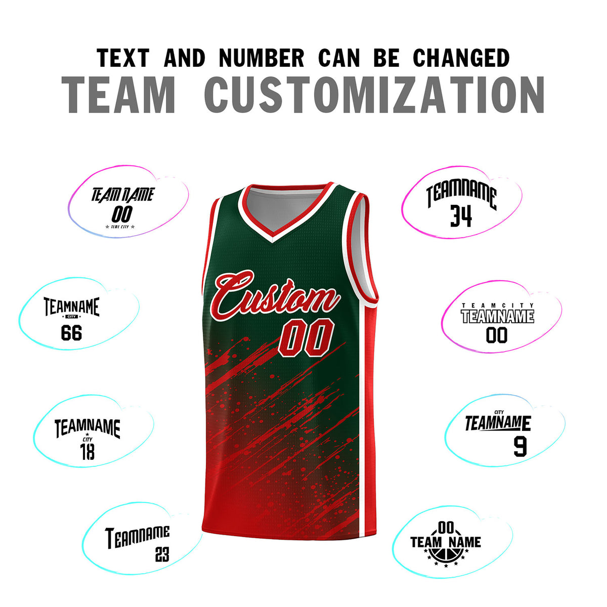 Custom Green Basketball Kits With Red Paint Graffiti