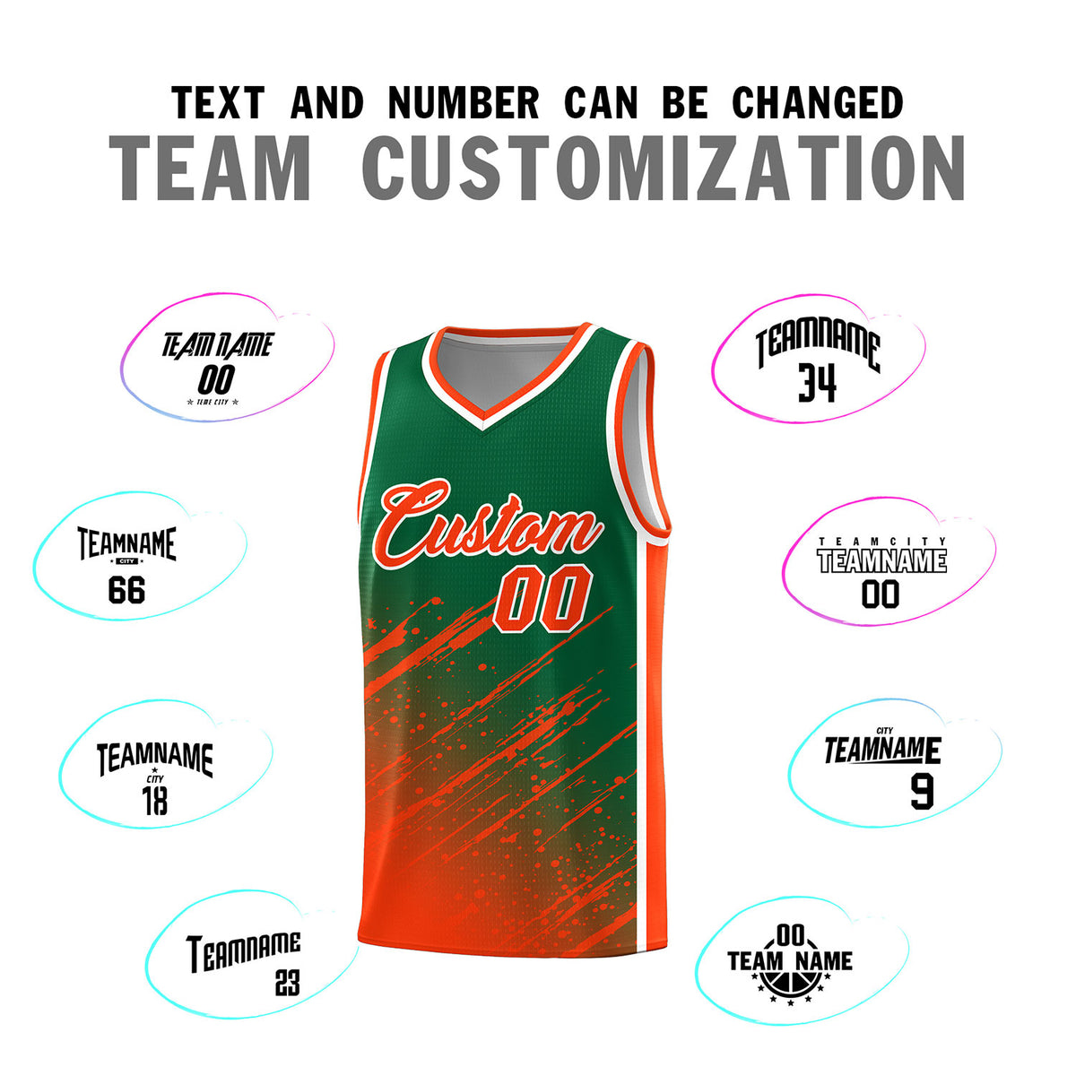 Custom Kelly Green Basketball Kits With Orange Paint Graffiti