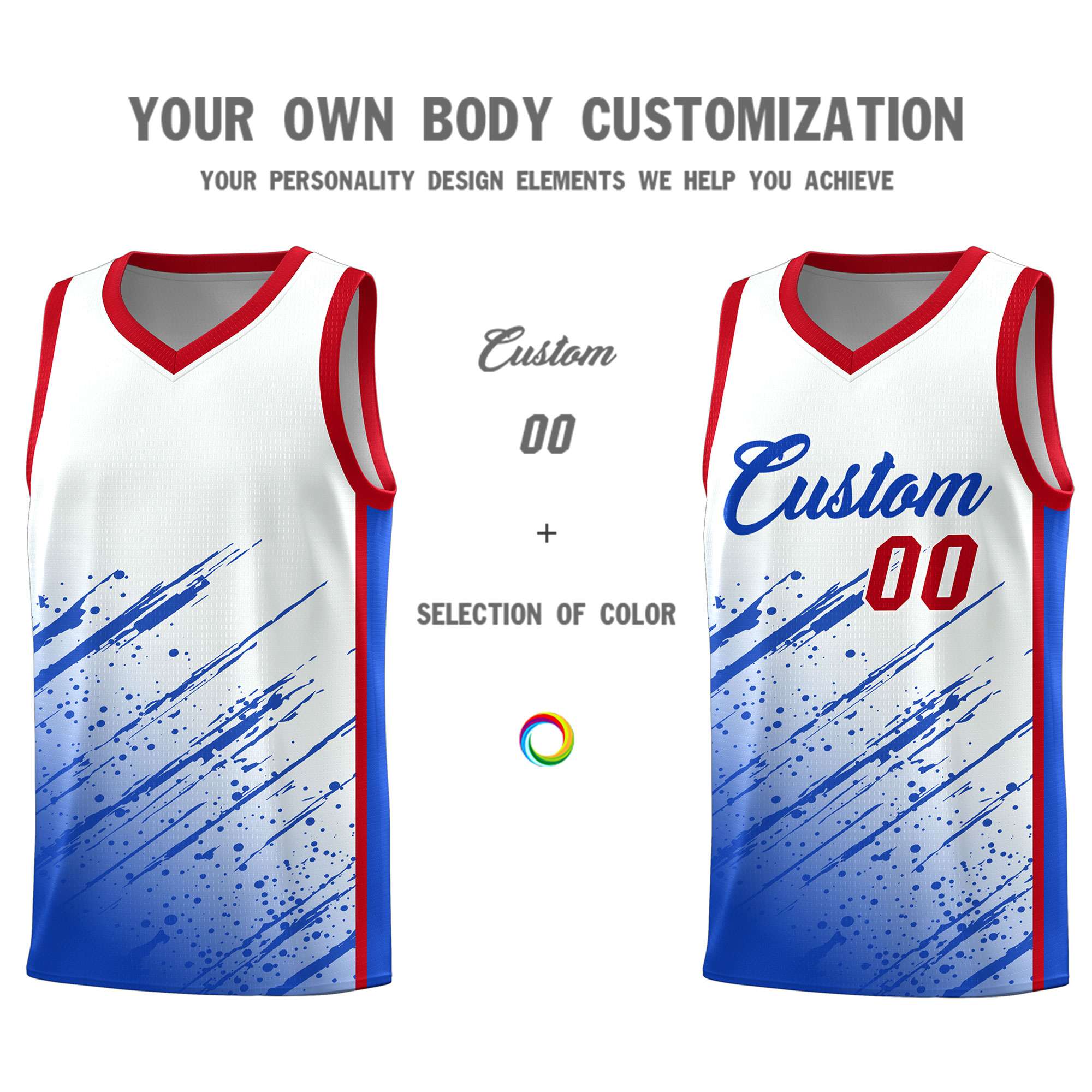 Custom White Basketball Kits With Royal Paint Graffiti