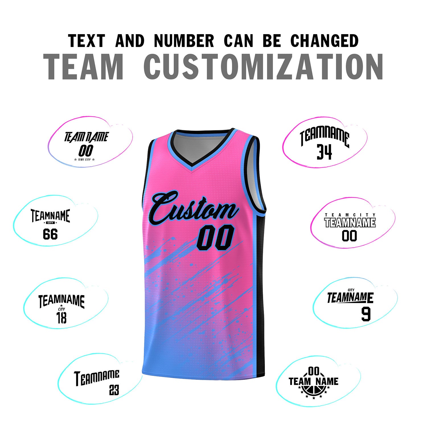 Custom Pink Basketball Kits With Powder Blue Paint Graffiti