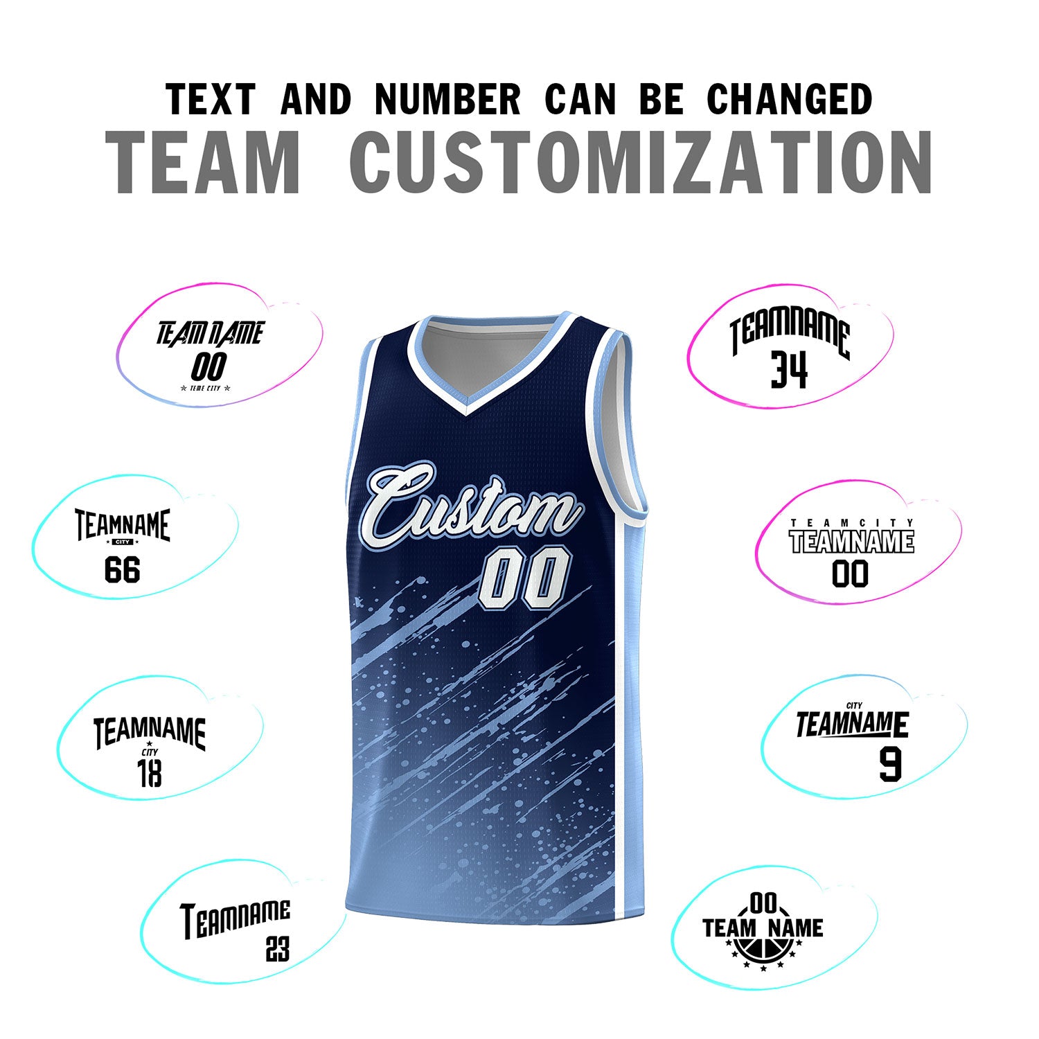 Custom Navy Basketball Kits With Light Blue Paint Graffiti