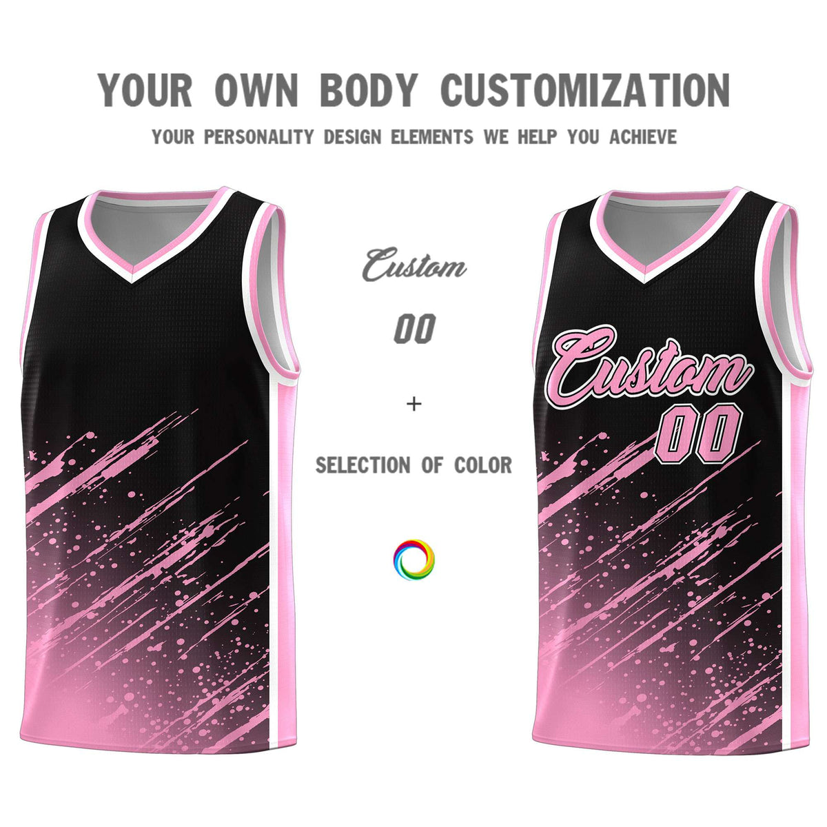 Custom Black Basketball Kits With Light Pink Paint Graffiti