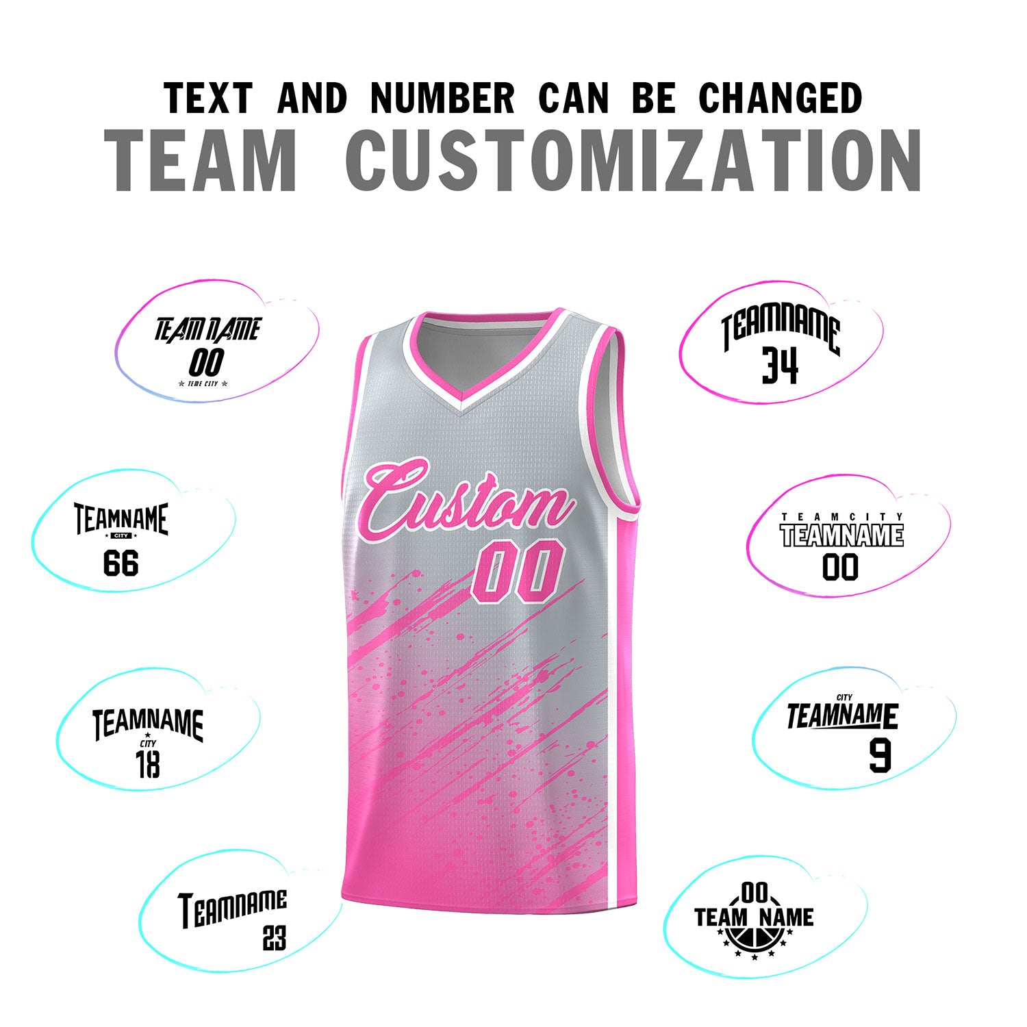 Custom Gray Basketball Kits With Pink Paint Graffiti