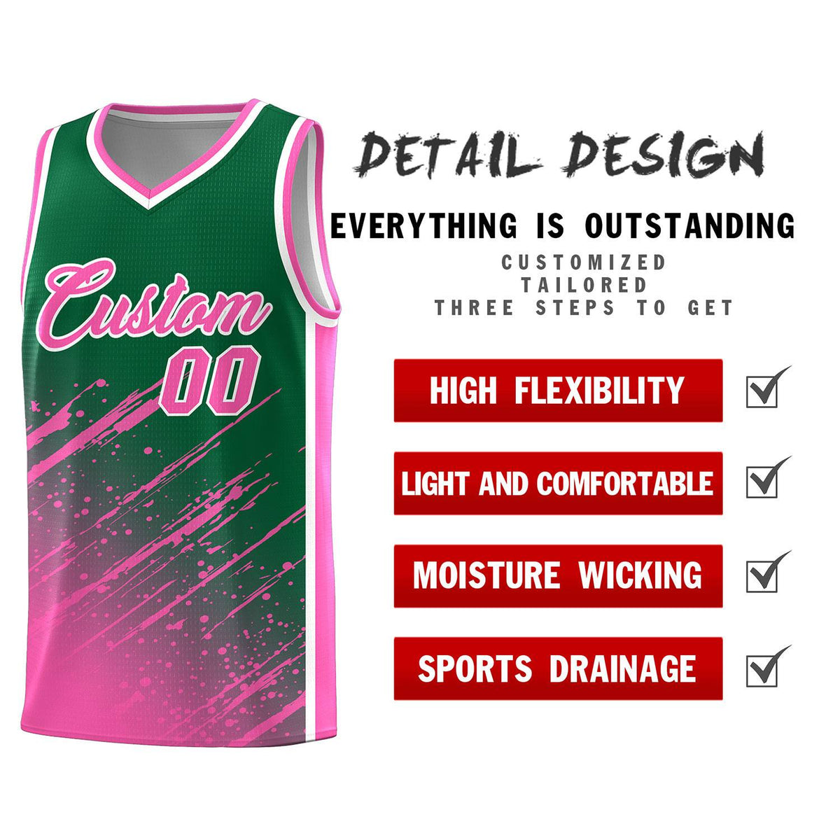 Custom Kelly Green Basketball Kits With Pink Paint Graffiti