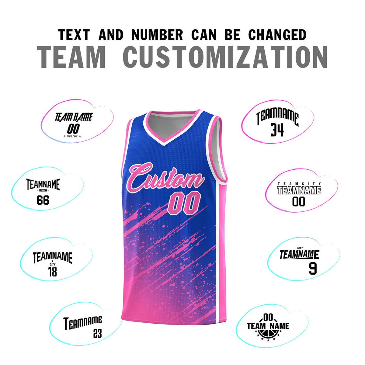 Custom Royal Basketball Kits With Pink Paint Graffiti